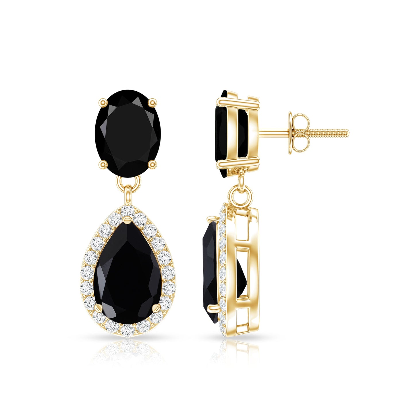 1.7 Carat Lab Created Black Diamond Classic Teardrop Earrings with Diamond Halo