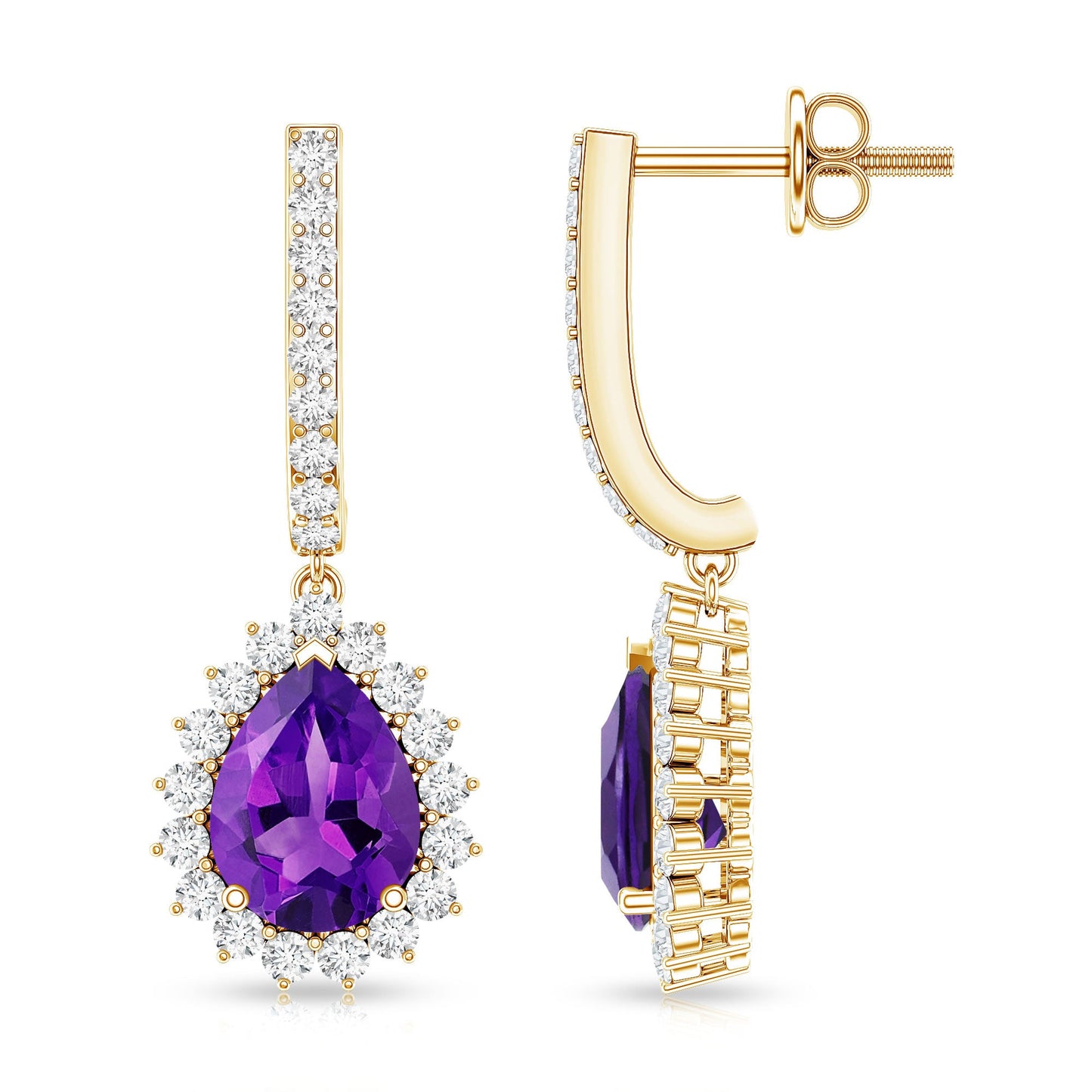 Natural Amethyst Bridal Earrings with Diamond Halo