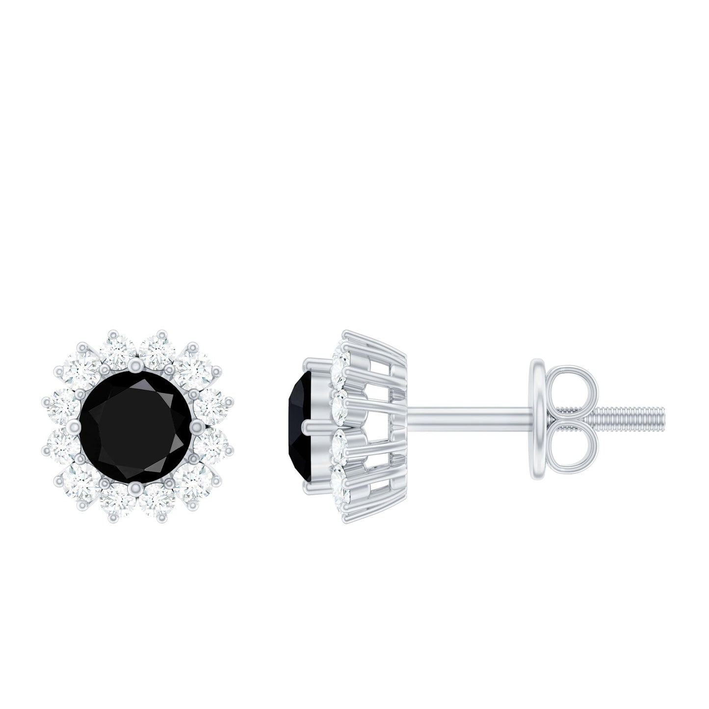 Certified Real Black Spinel Stud Earrings with Diamond Halo