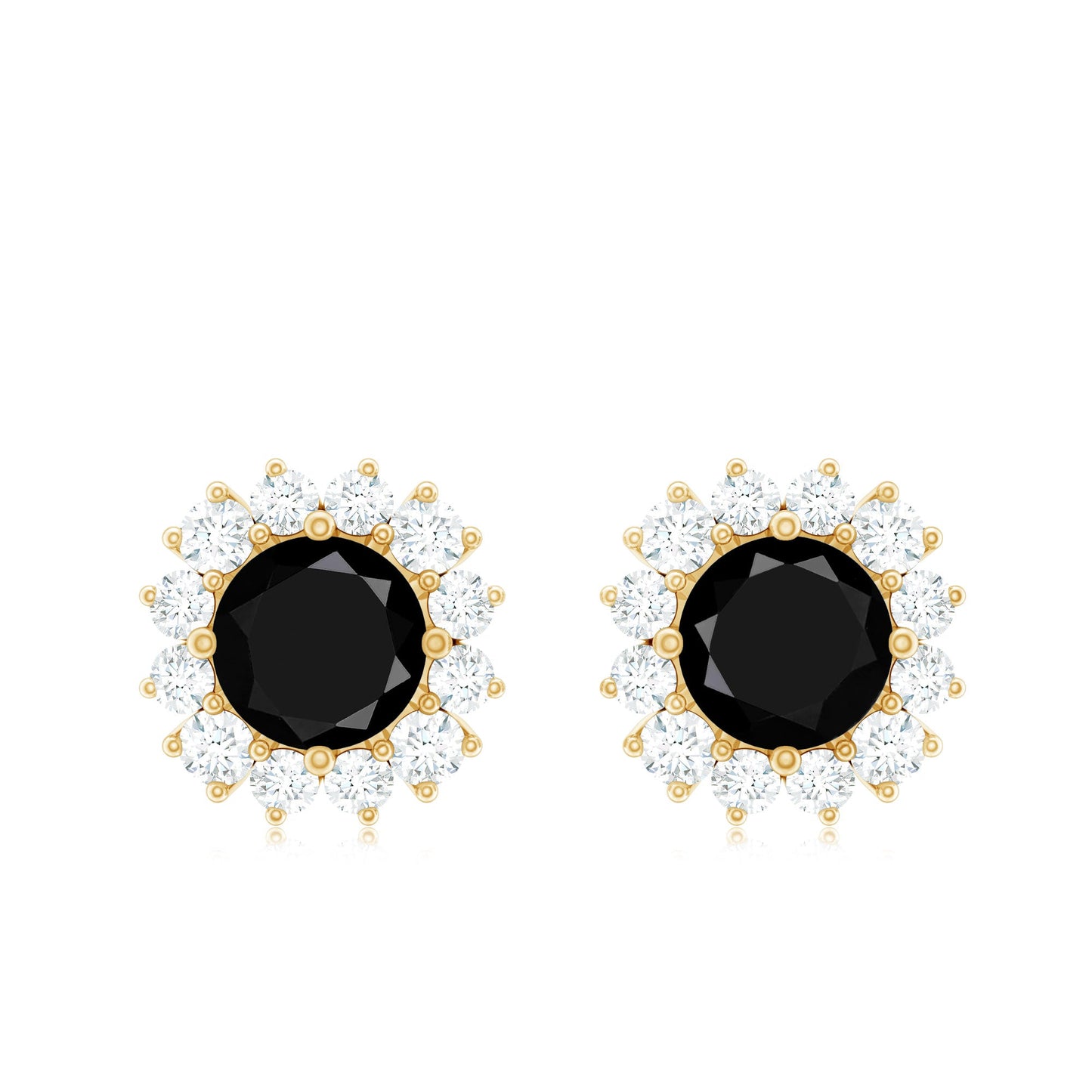 Certified Real Black Spinel Stud Earrings with Diamond Halo