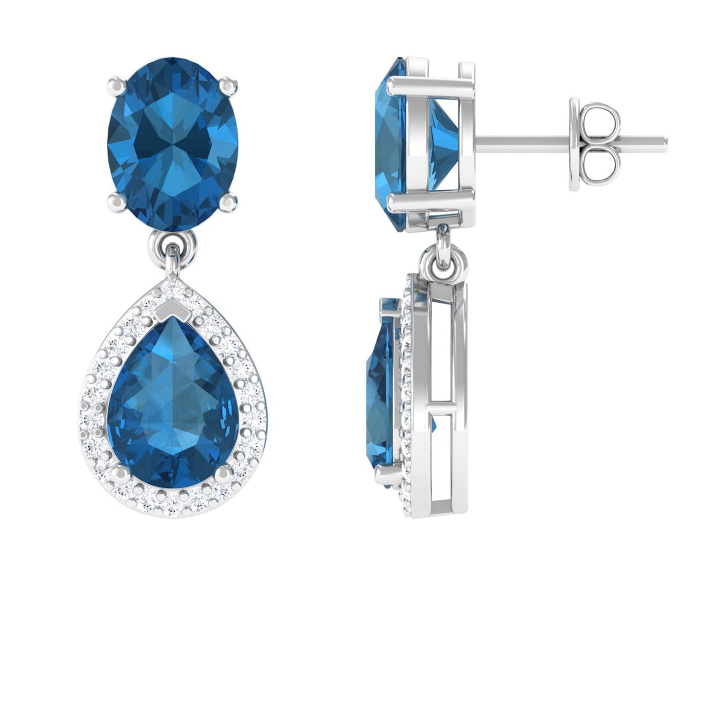 2.3 Carat London Blue Topaz and Diamond Dangle Drop Earrings