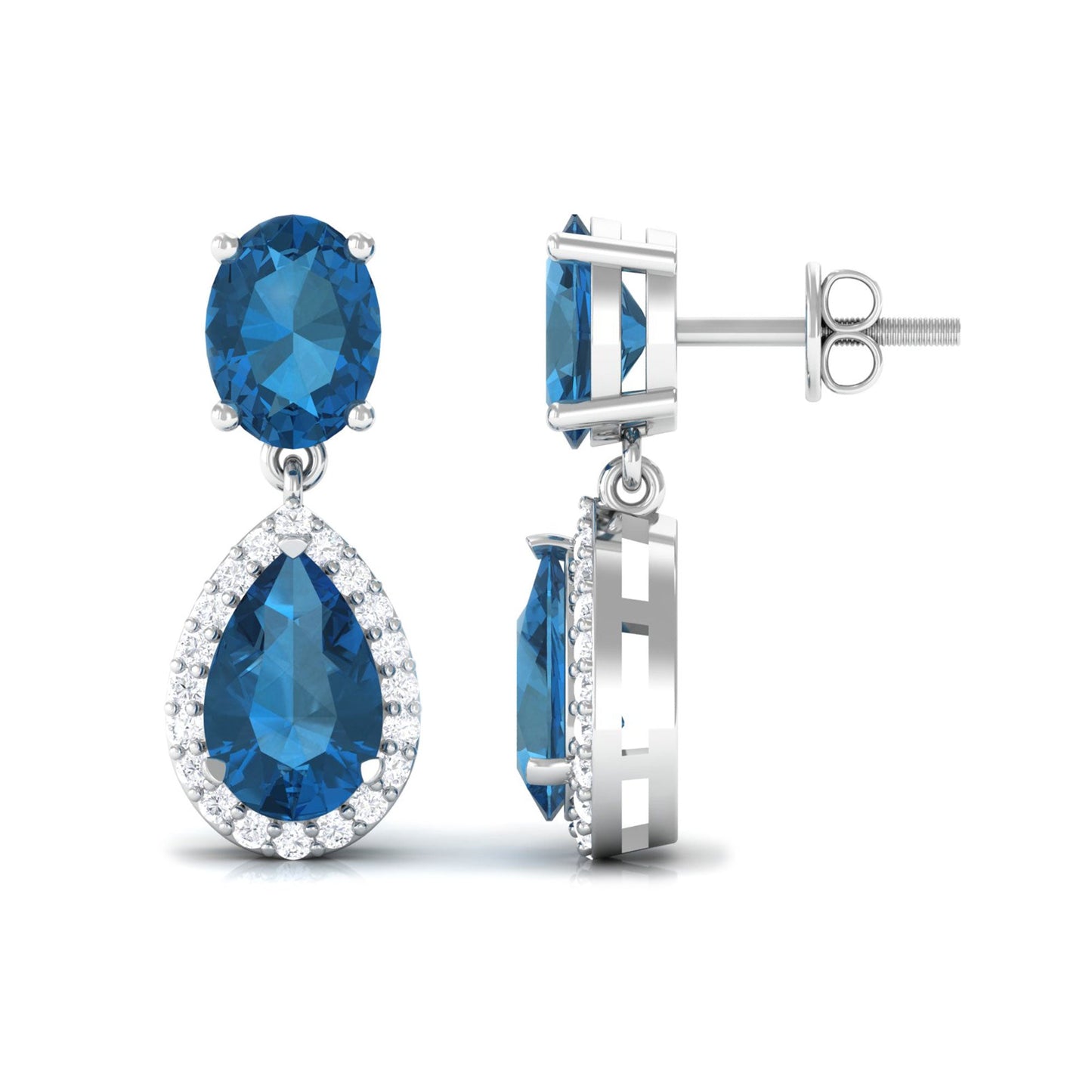 2.3 Carat London Blue Topaz and Diamond Dangle Drop Earrings