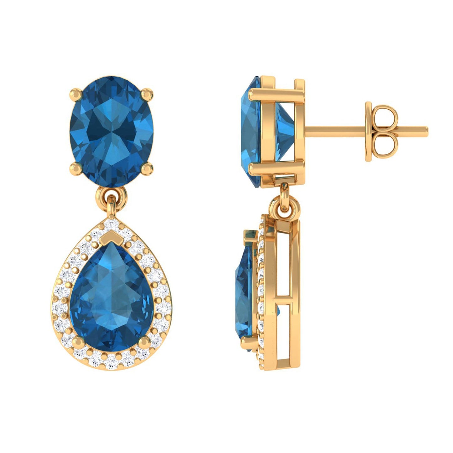 2.3 Carat London Blue Topaz and Diamond Dangle Drop Earrings