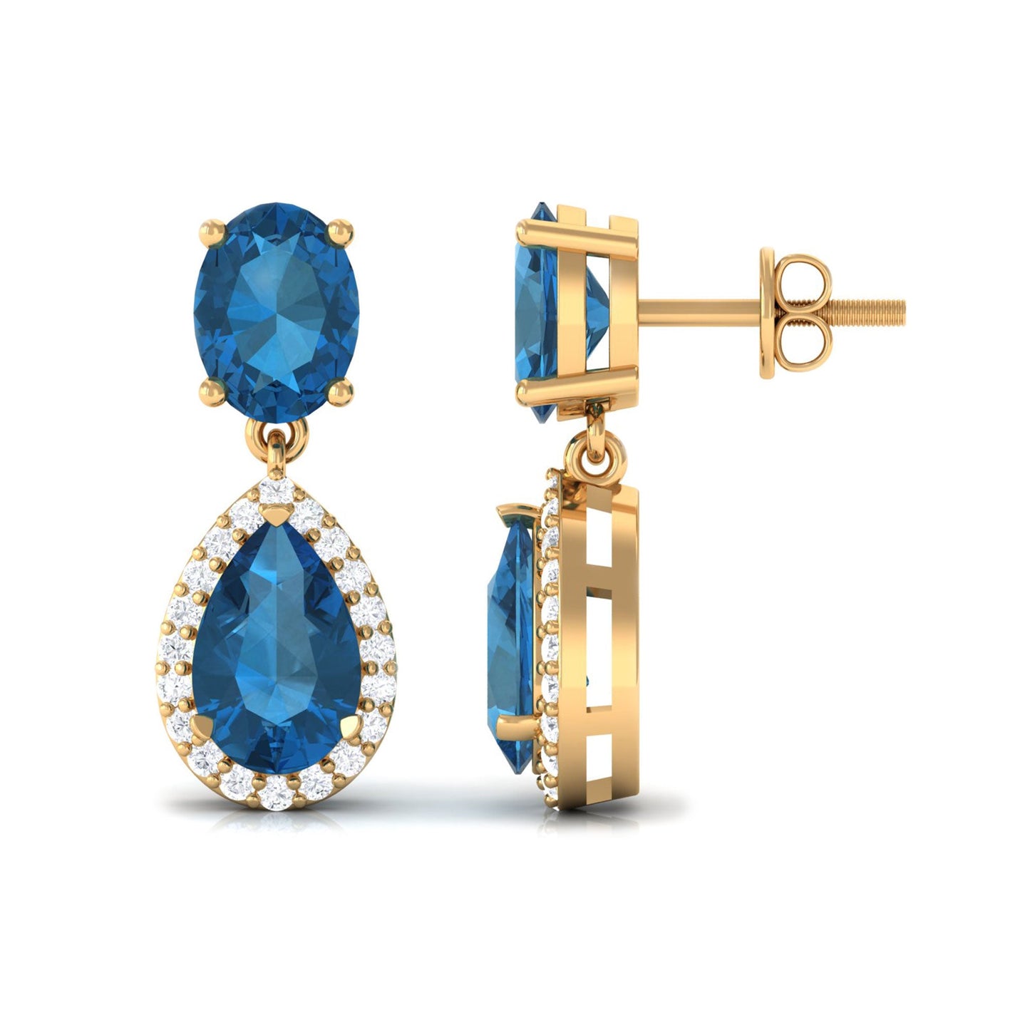 2.3 Carat London Blue Topaz and Diamond Dangle Drop Earrings