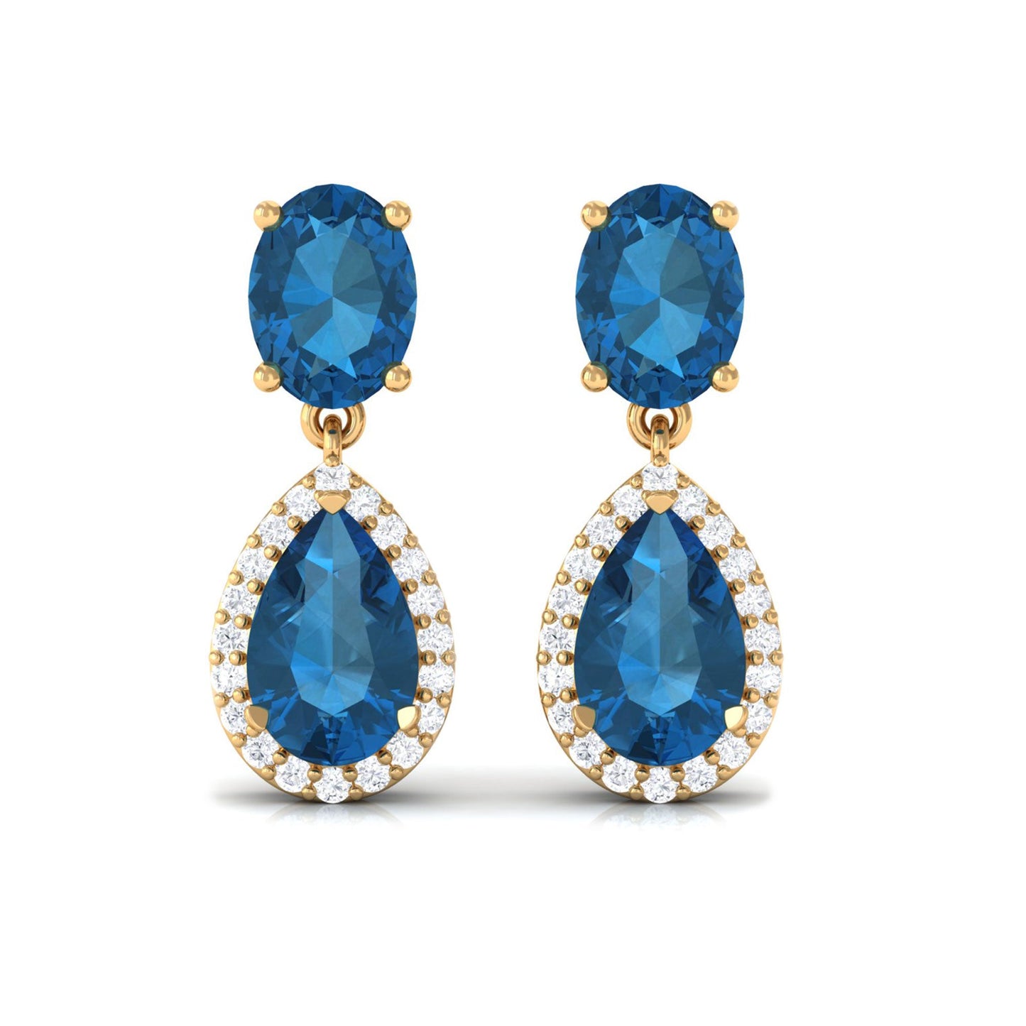 2.3 Carat London Blue Topaz and Diamond Dangle Drop Earrings