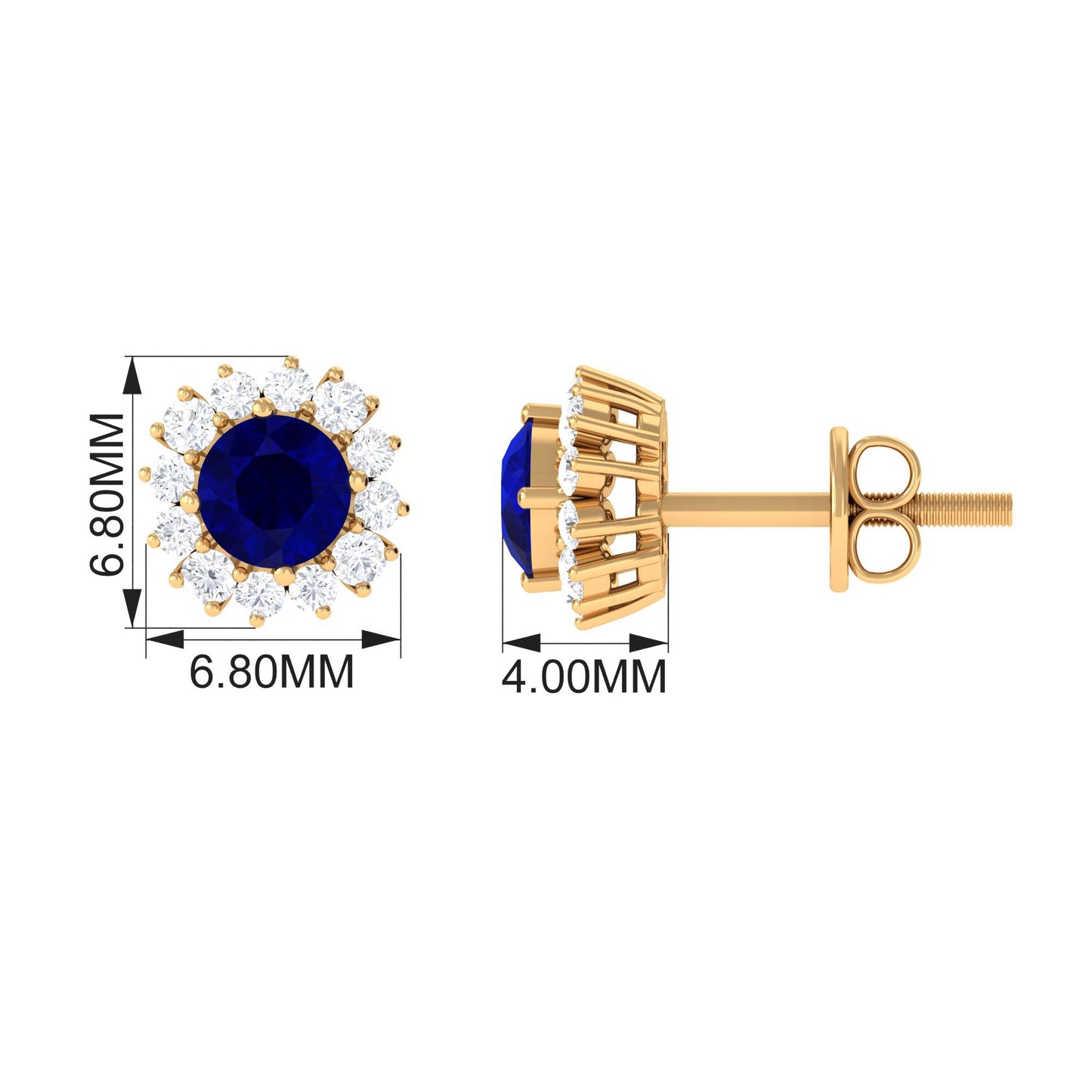 0.8 Carat Natural Blue Sapphire and Diamond Halo Stud Earrings