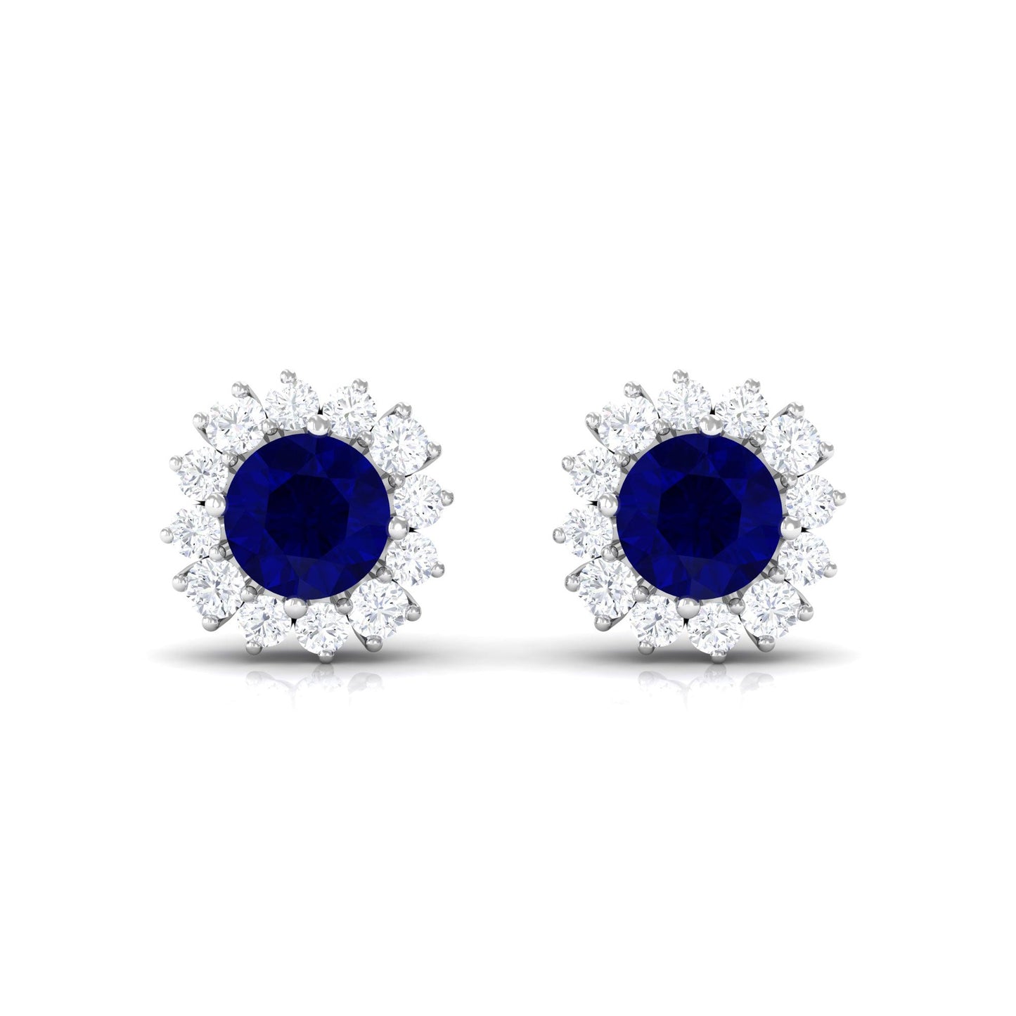 0.8 Carat Natural Blue Sapphire and Diamond Halo Stud Earrings