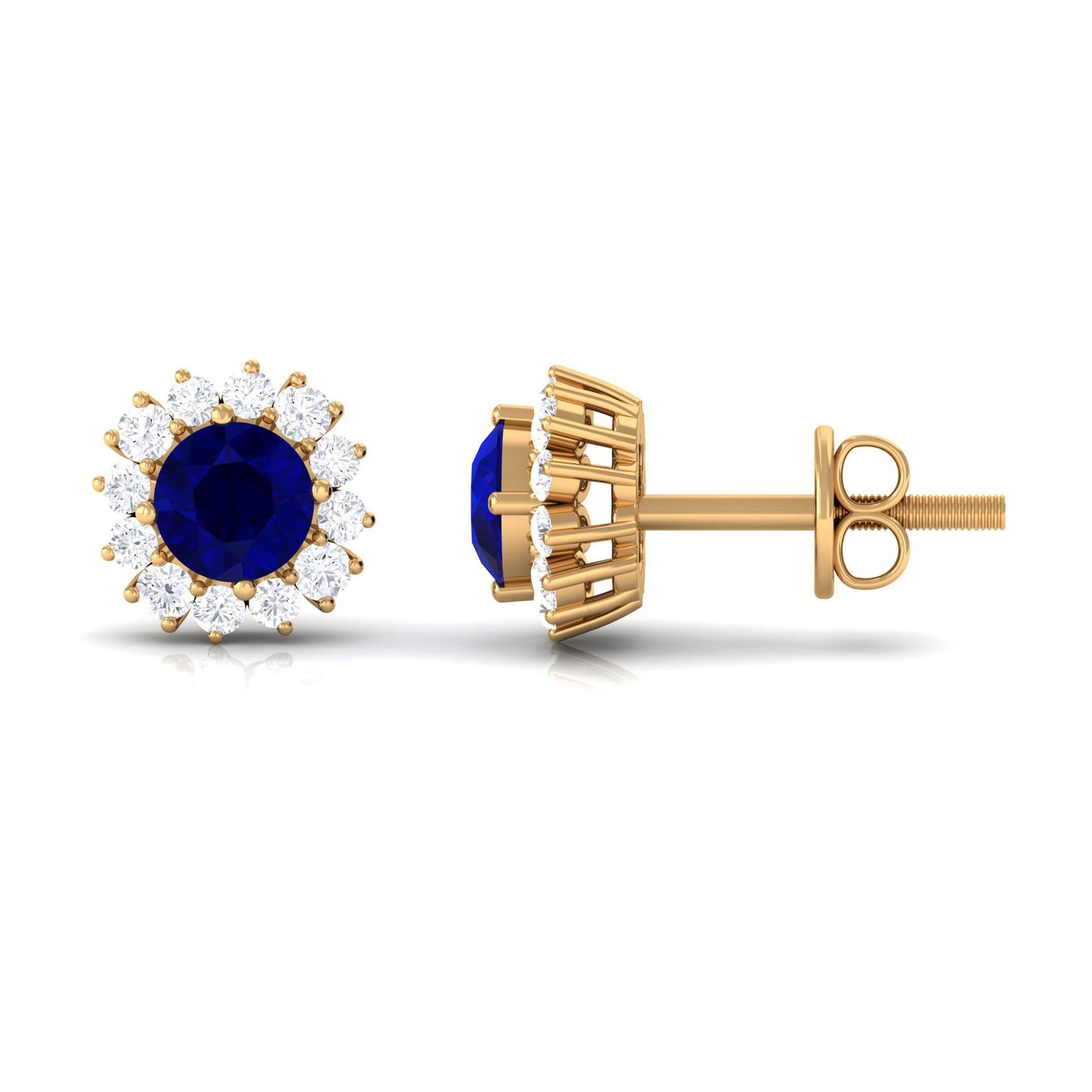 0.8 Carat Natural Blue Sapphire and Diamond Halo Stud Earrings