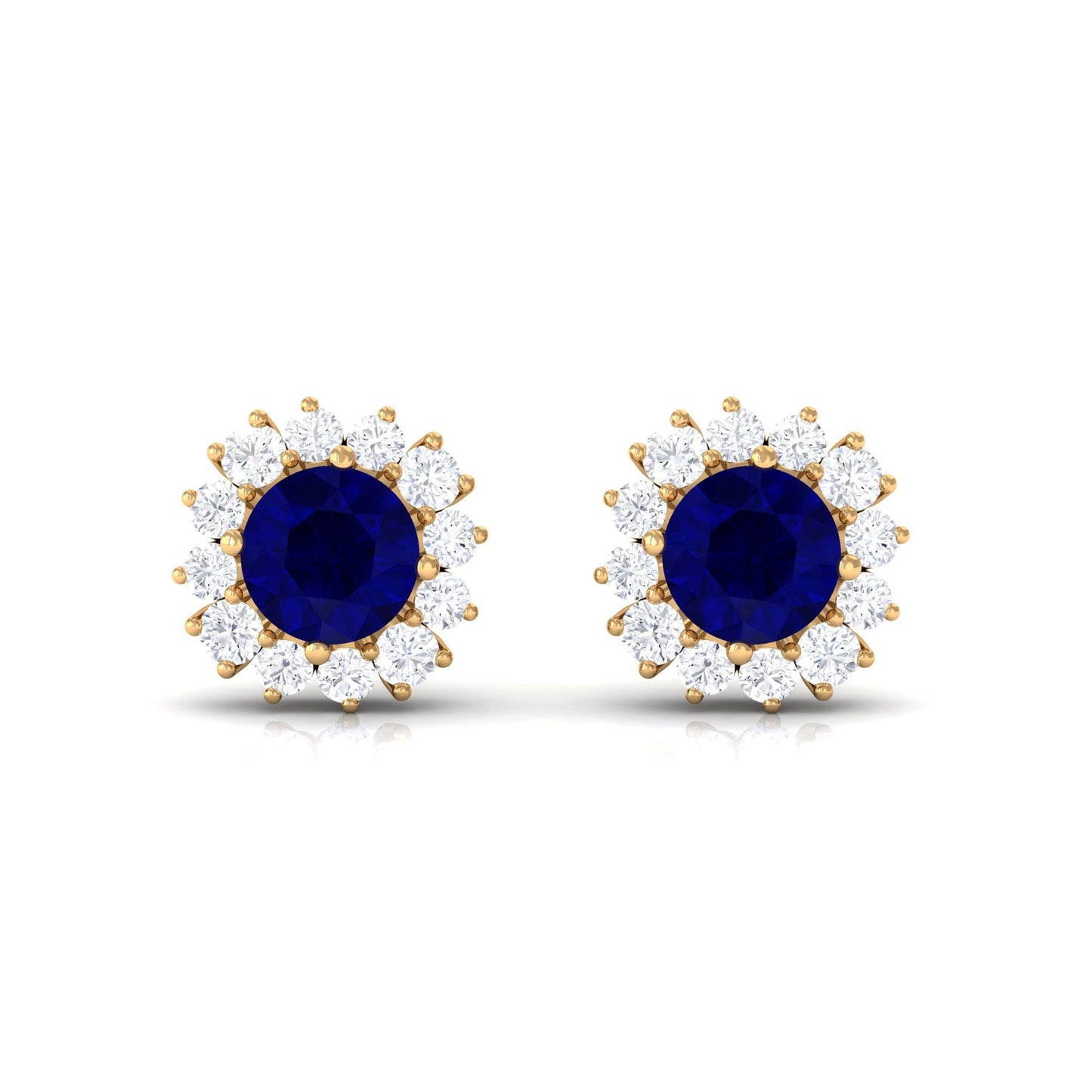 0.8 Carat Natural Blue Sapphire and Diamond Halo Stud Earrings