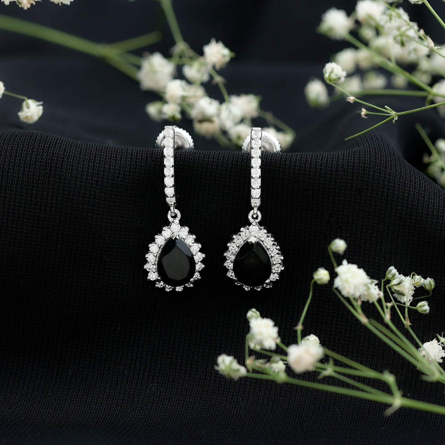 Lab Created Black Diamond Teardrop Hoop Earrings