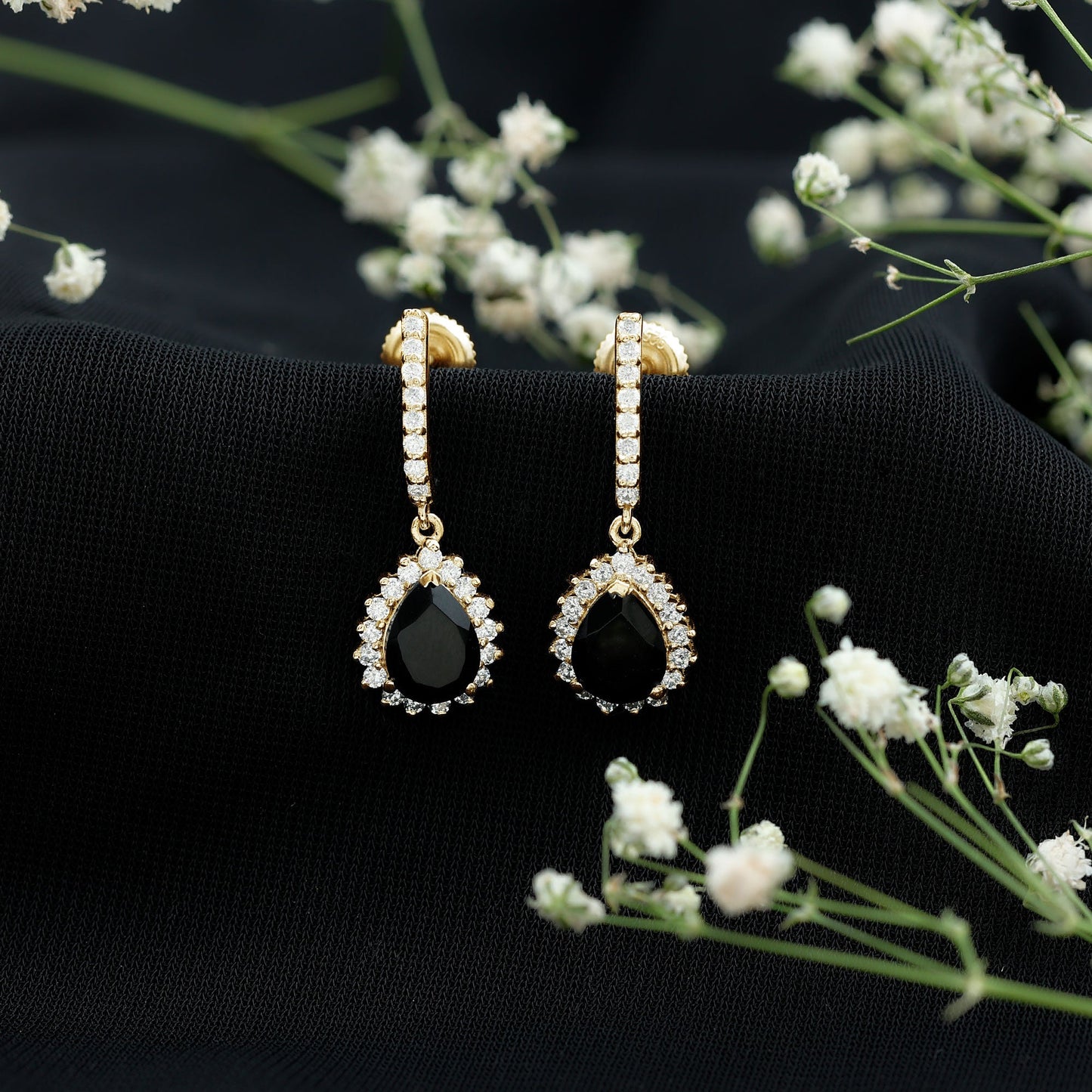 Lab Created Black Diamond Teardrop Hoop Earrings