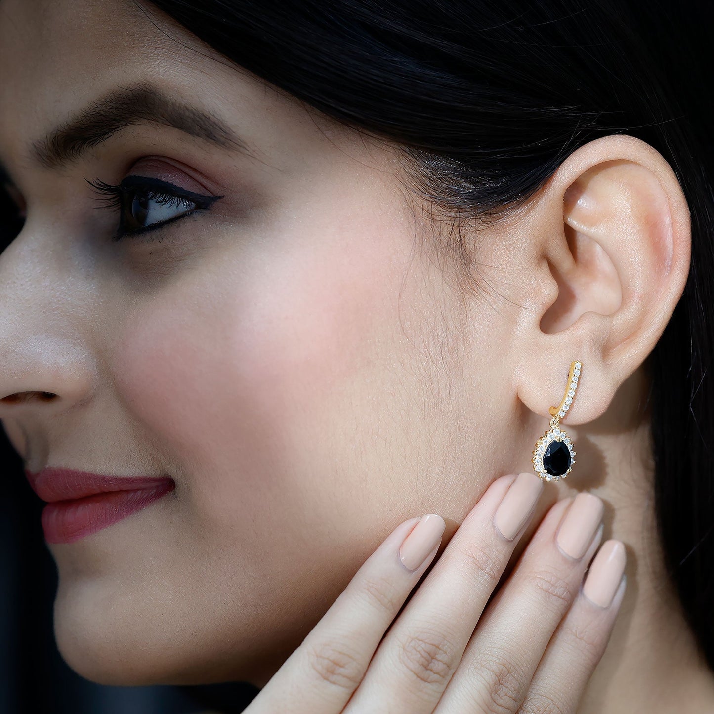 Lab Created Black Diamond Teardrop Hoop Earrings