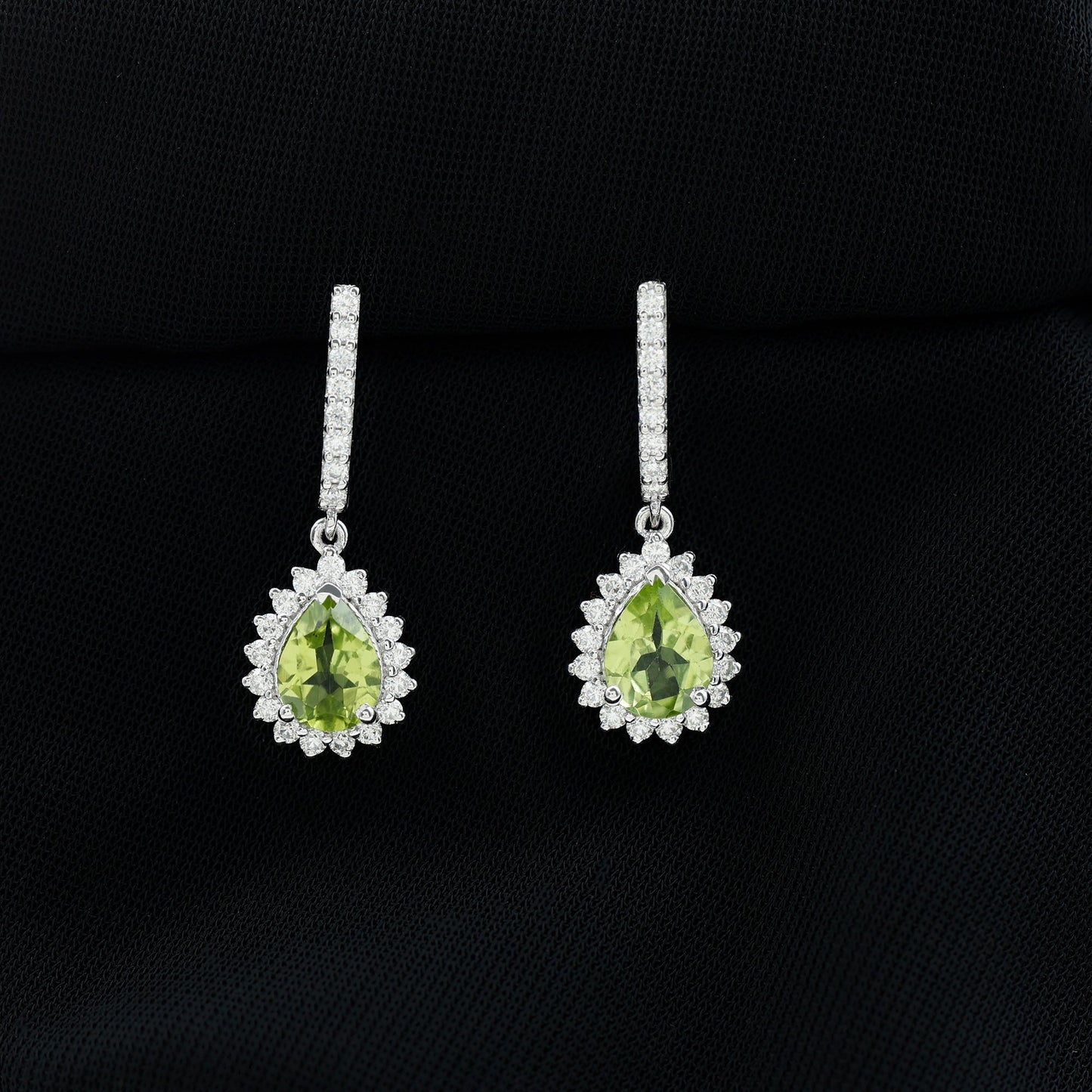 2 Carat Peridot and Diamond Bridal Teardrop Earrings
