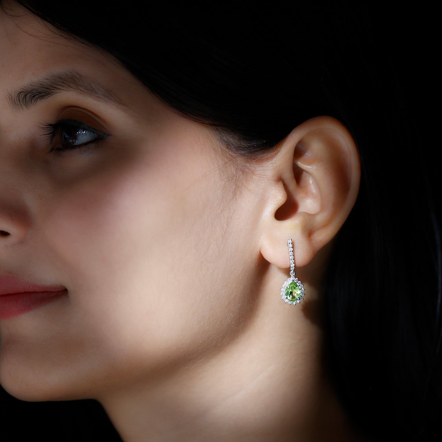 2 Carat Peridot and Diamond Bridal Teardrop Earrings
