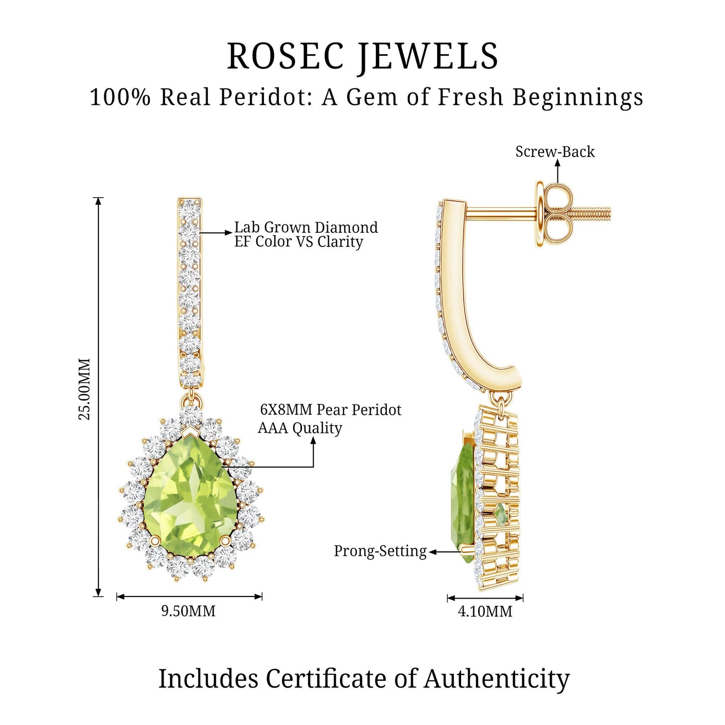 2 Carat Peridot and Diamond Bridal Teardrop Earrings