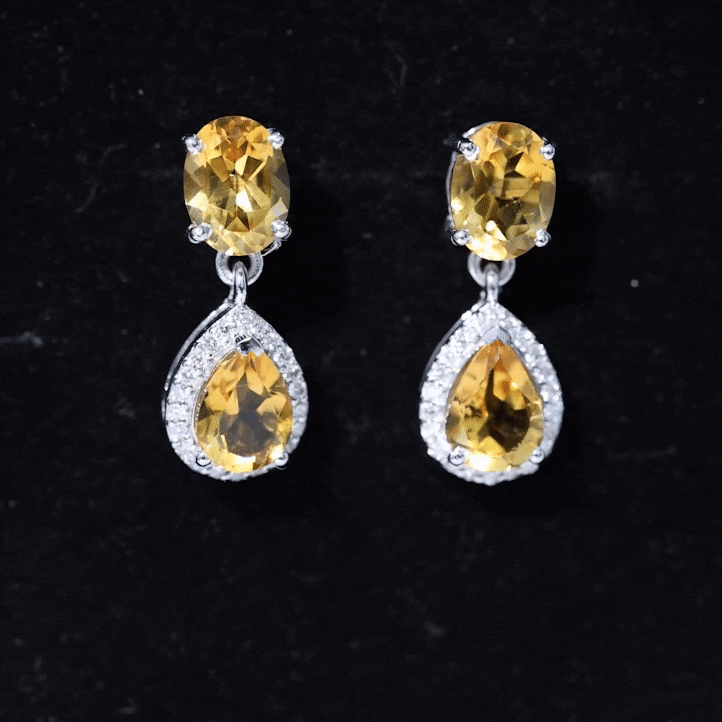 Natural 2 Carat Citrine and Diamond Teardrop Earrings