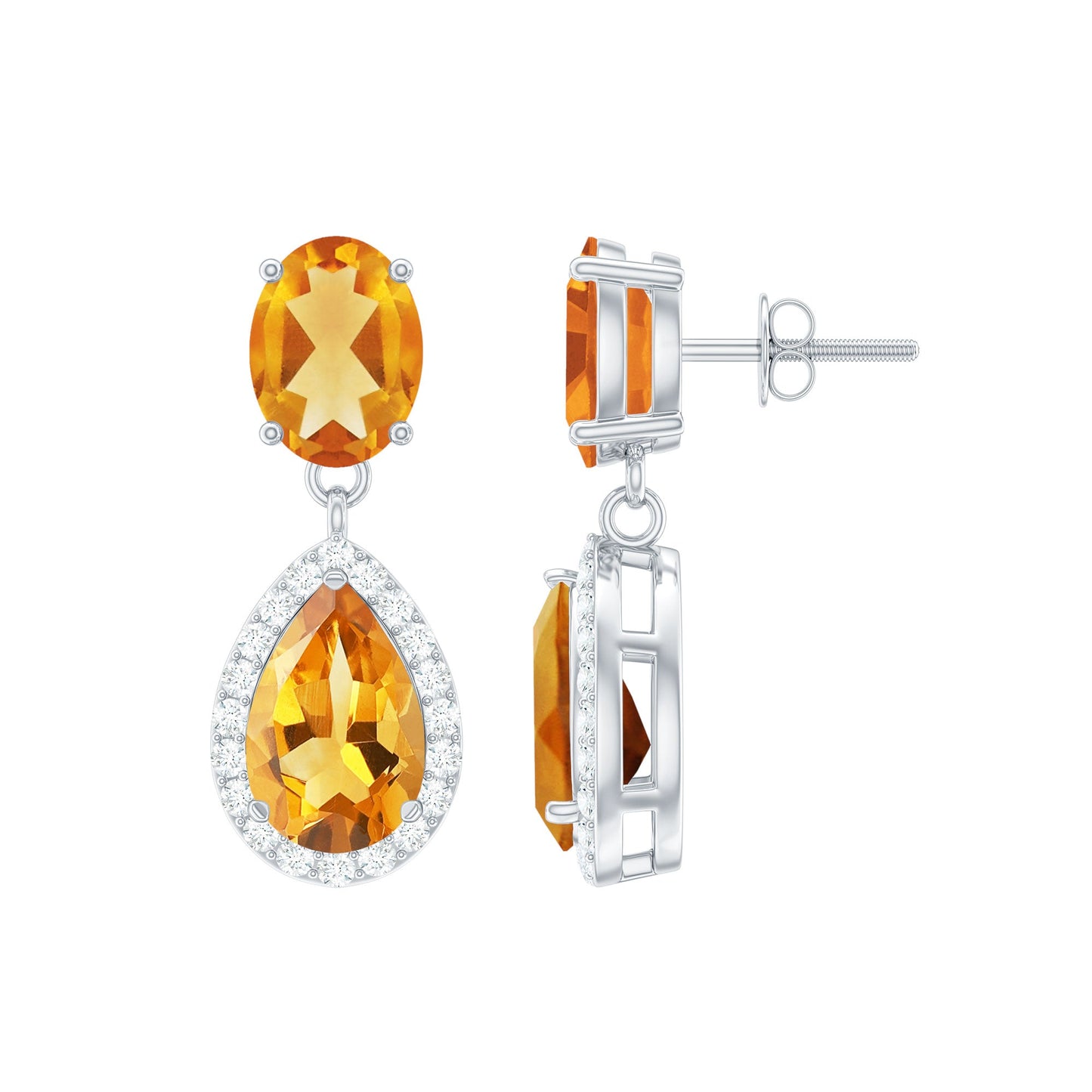 Natural 2 Carat Citrine and Diamond Teardrop Earrings