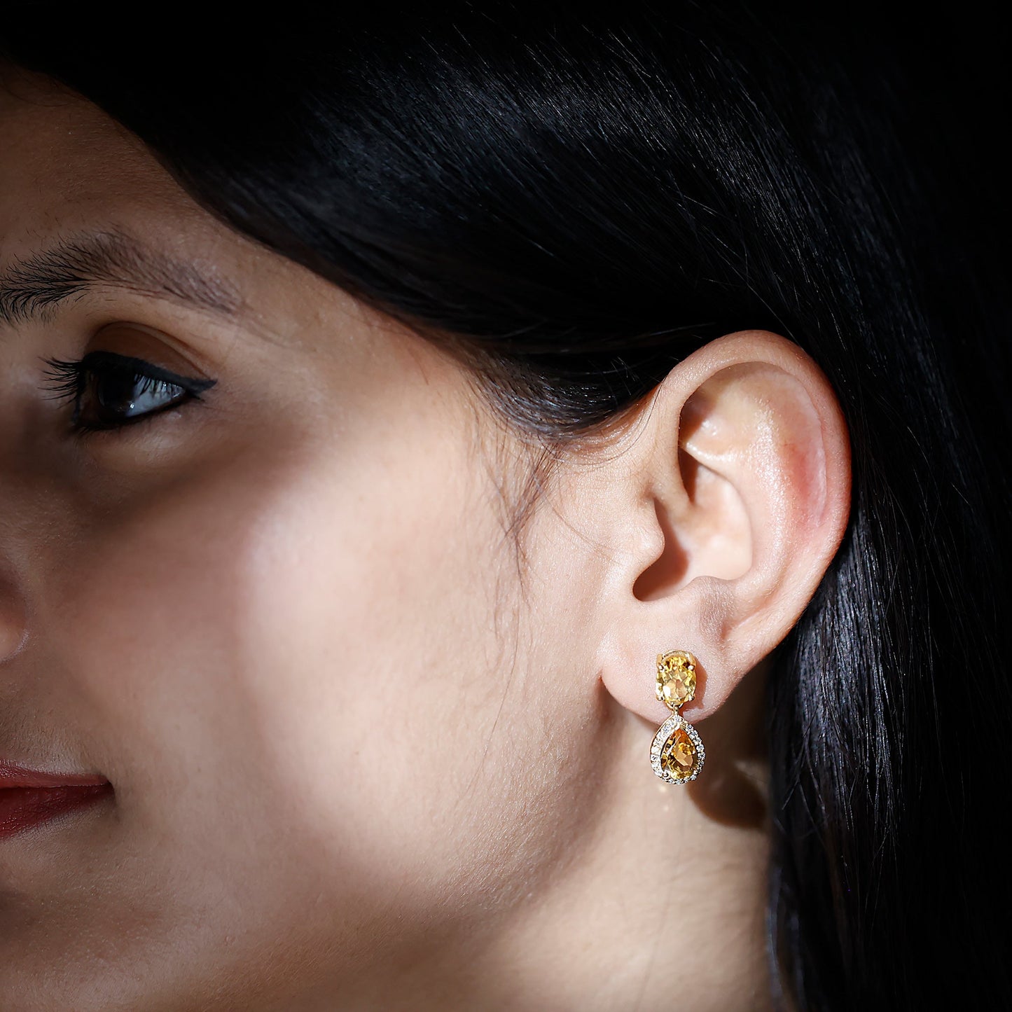 Natural 2 Carat Citrine and Diamond Teardrop Earrings
