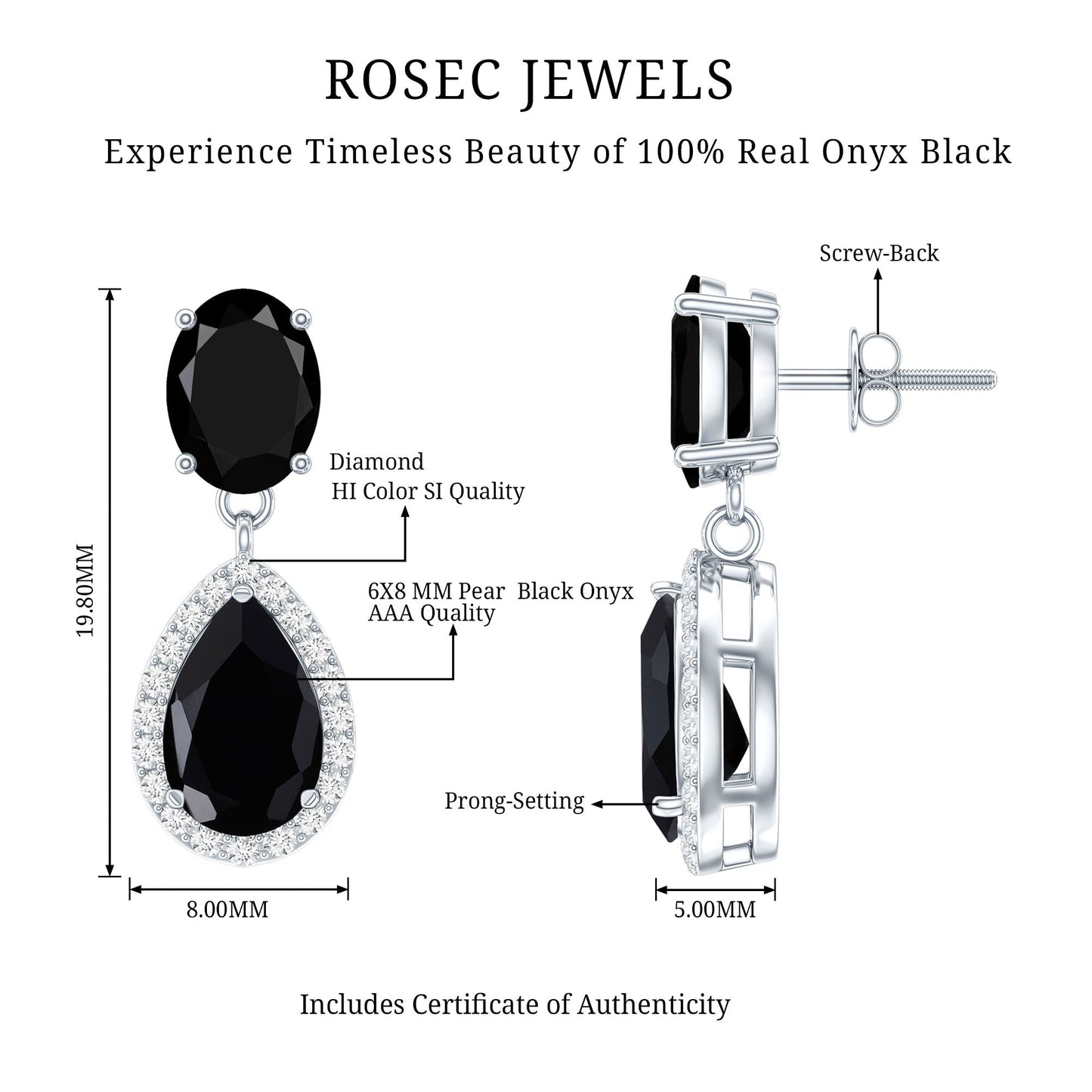 2 Carat Black Onyx and Diamond Dangle Drop Earrings