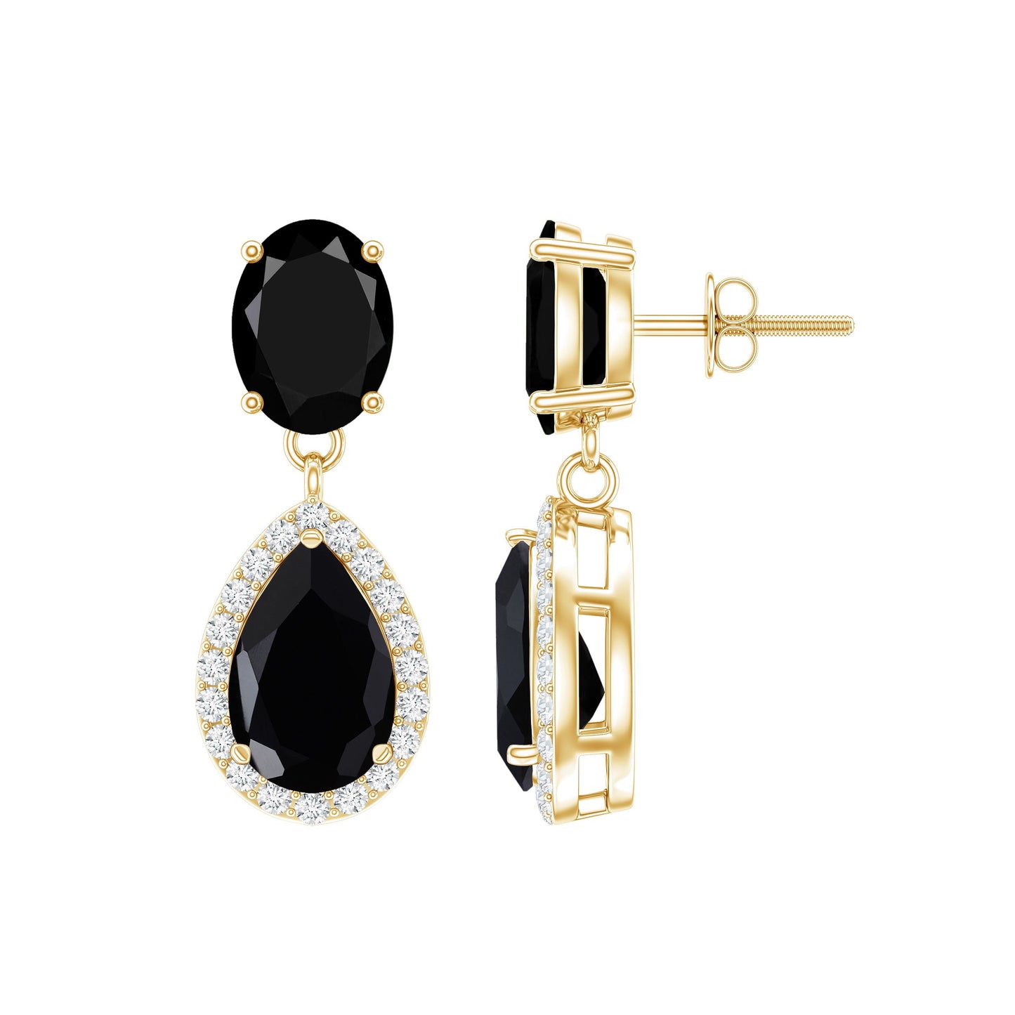 2 Carat Black Onyx and Diamond Dangle Drop Earrings