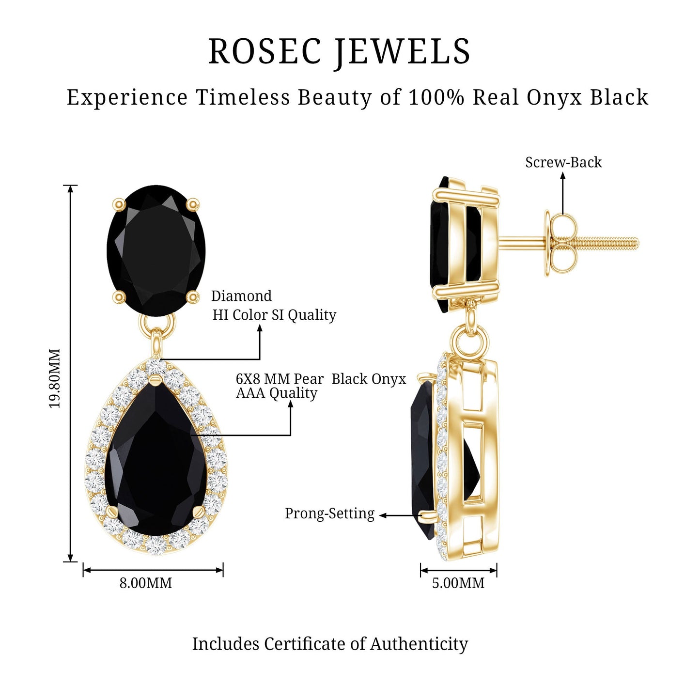 2 Carat Black Onyx and Diamond Dangle Drop Earrings