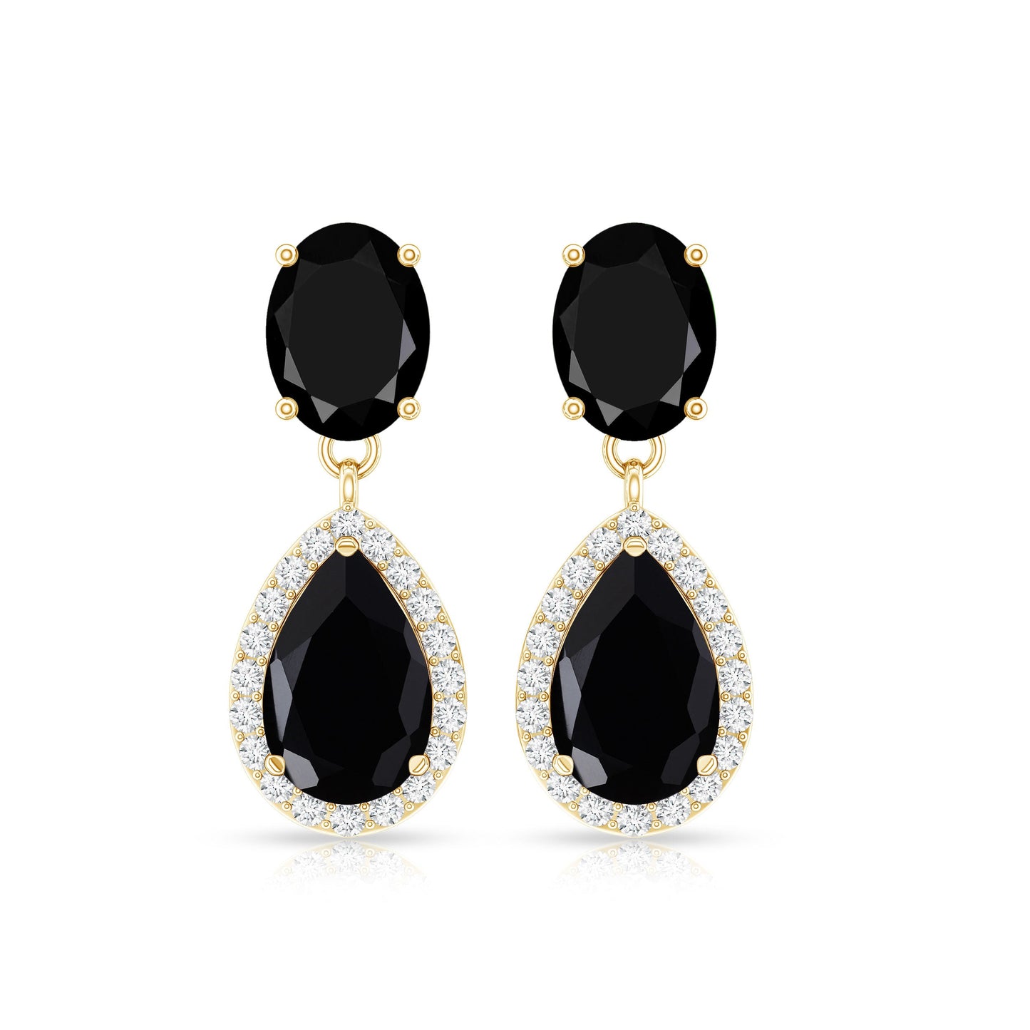 2 Carat Black Onyx and Diamond Dangle Drop Earrings