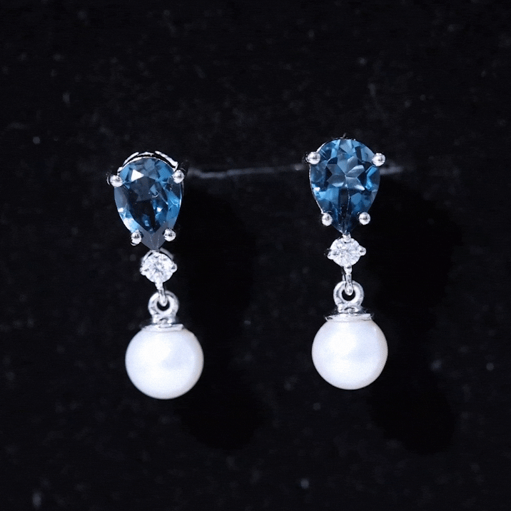 Genuine Freshwater Pearl Drop Earrings With London Blue Topaz