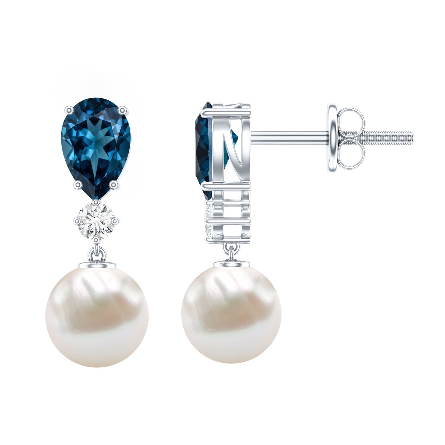 Genuine Freshwater Pearl Drop Earrings With London Blue Topaz