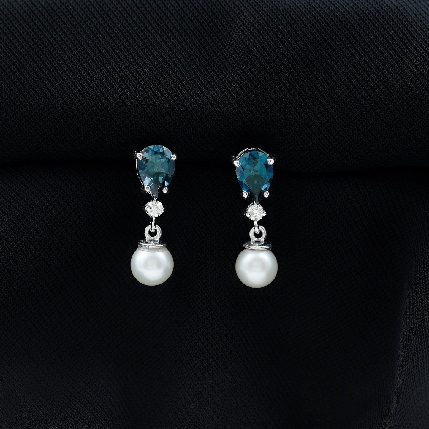 Genuine Freshwater Pearl Drop Earrings With London Blue Topaz
