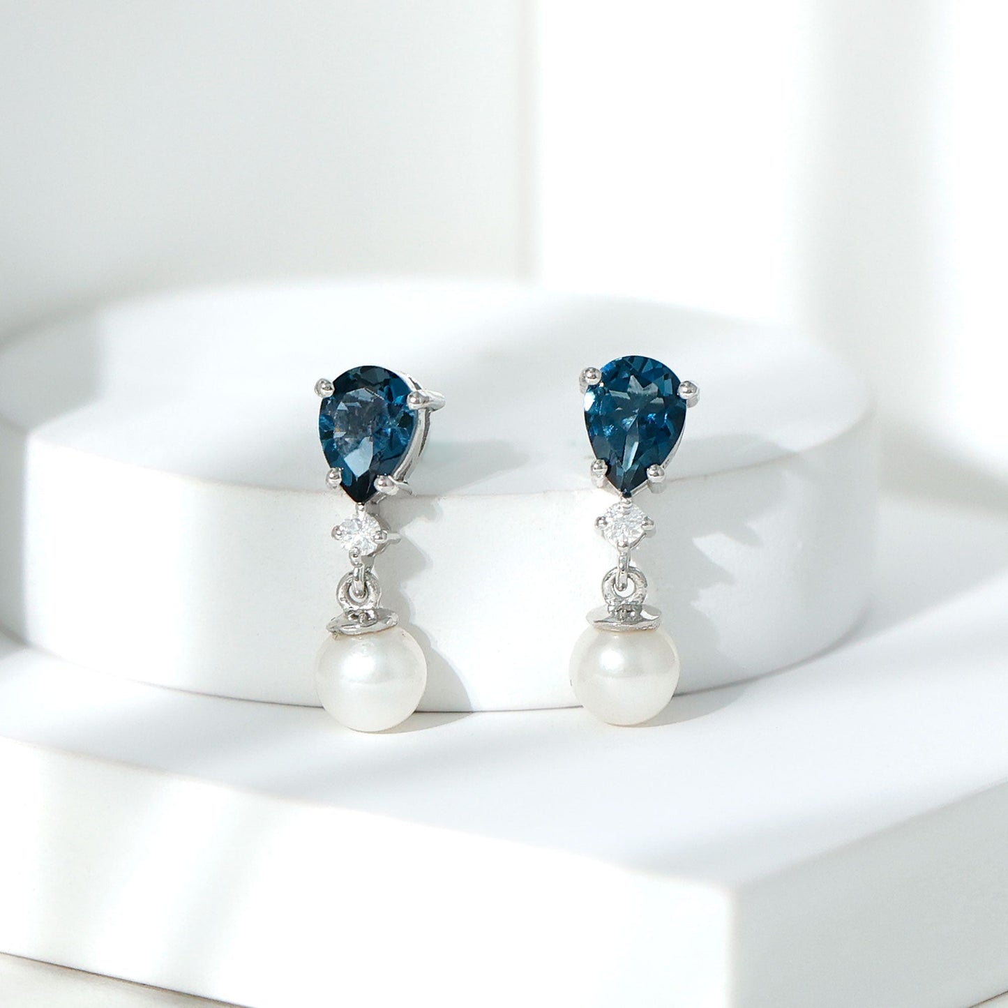Genuine Freshwater Pearl Drop Earrings With London Blue Topaz