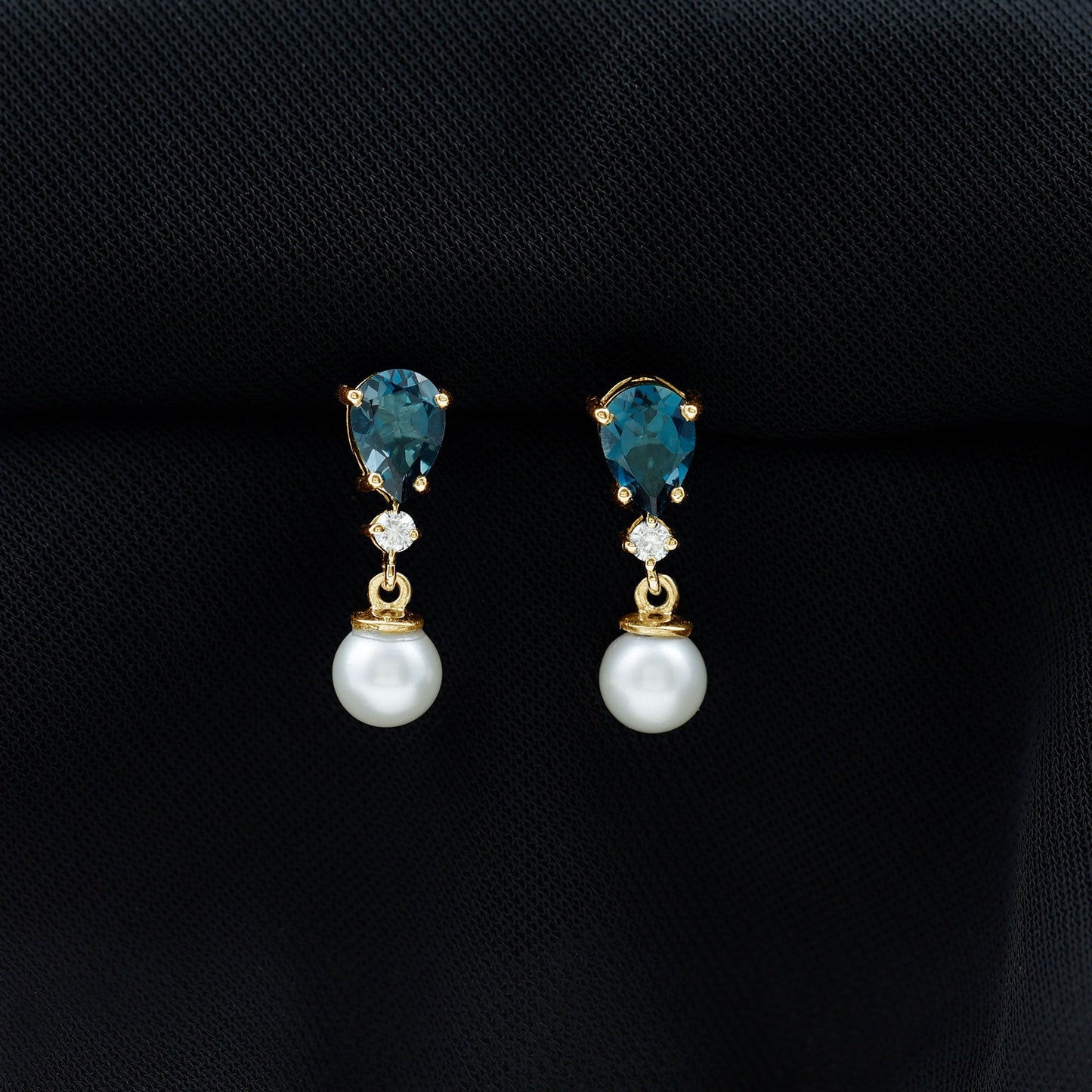 Genuine Freshwater Pearl Drop Earrings With London Blue Topaz