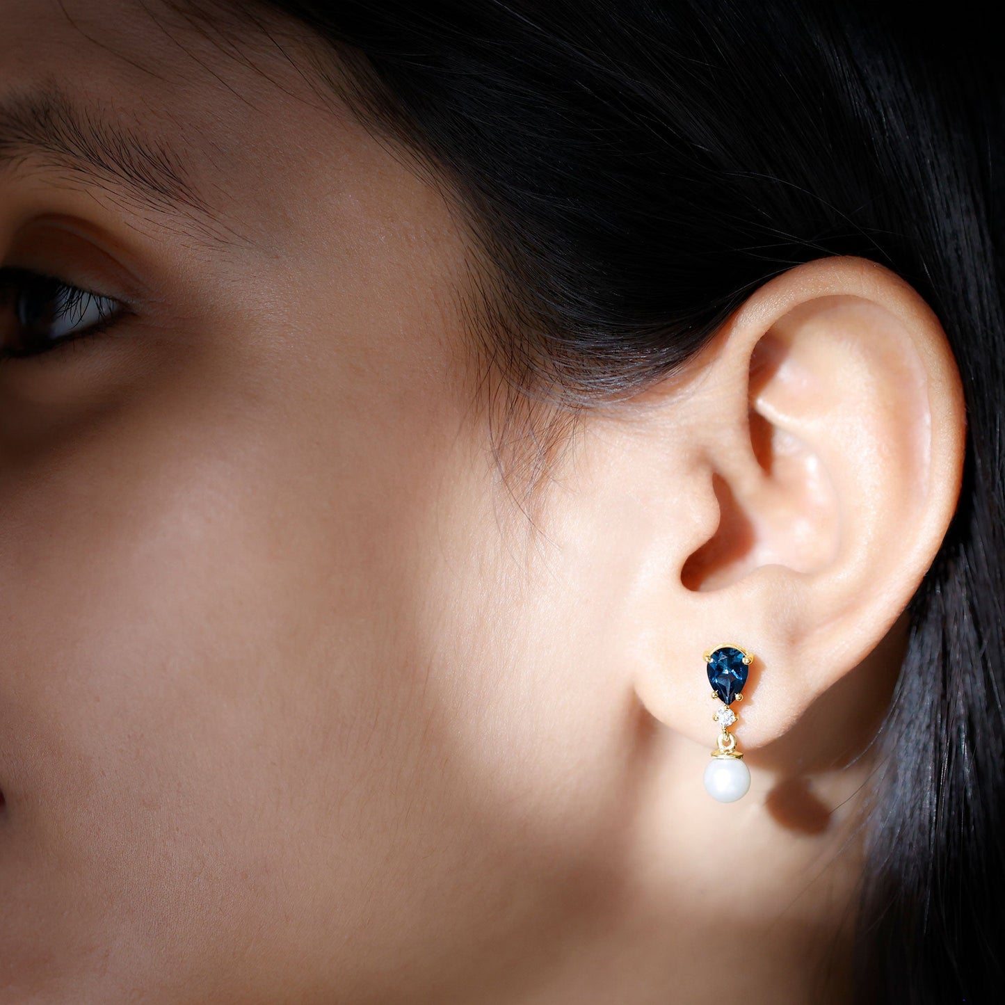 Genuine Freshwater Pearl Drop Earrings With London Blue Topaz