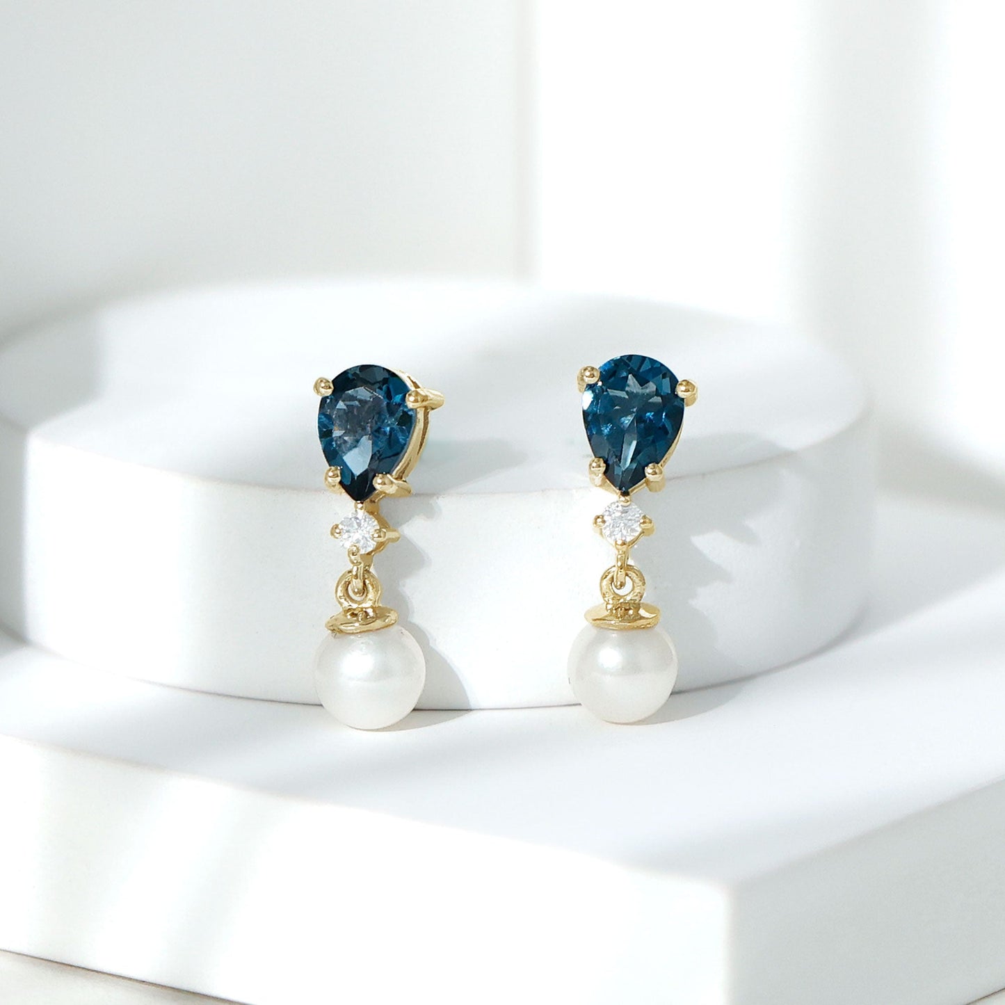 Genuine Freshwater Pearl Drop Earrings With London Blue Topaz