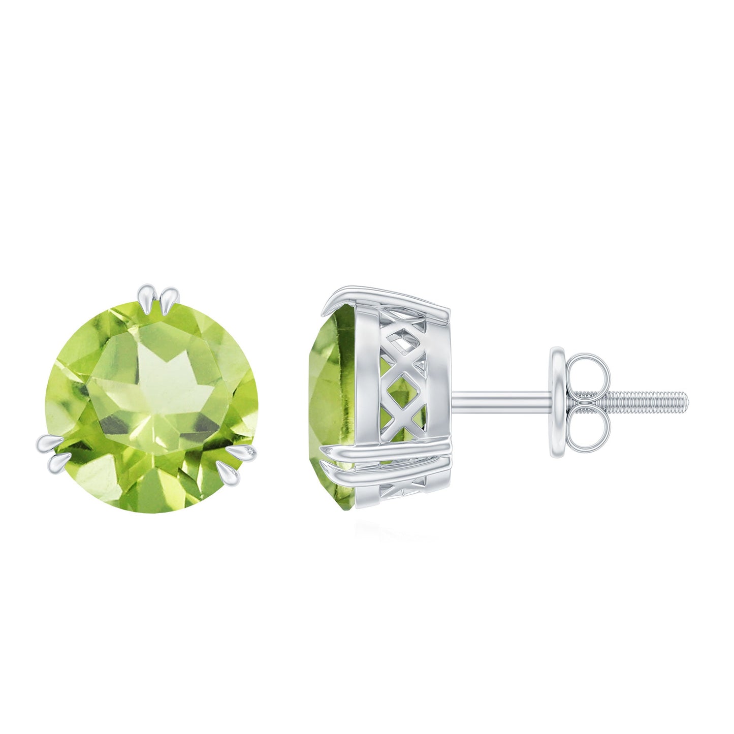 Natural 4 Carat August Birthstone Peridot Stud Earrings with Screw Back