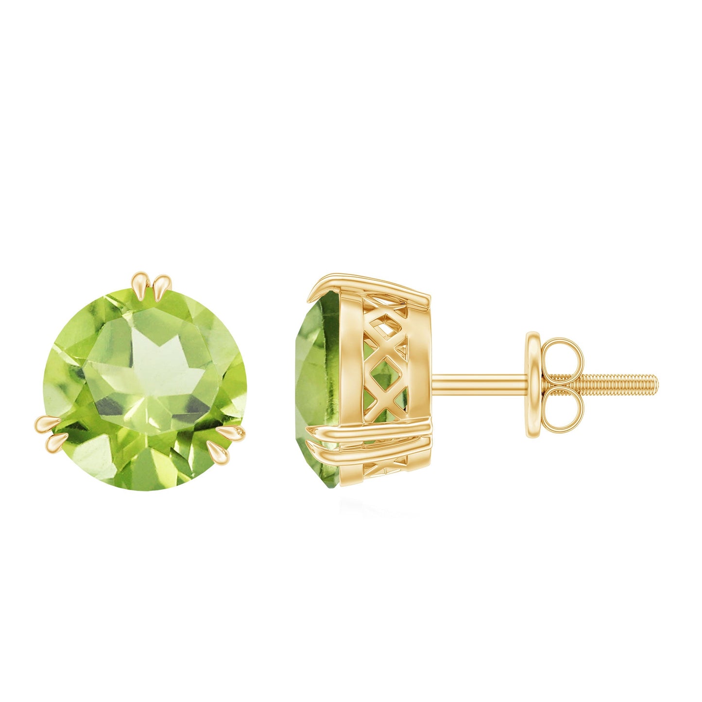 Natural 4 Carat August Birthstone Peridot Stud Earrings with Screw Back