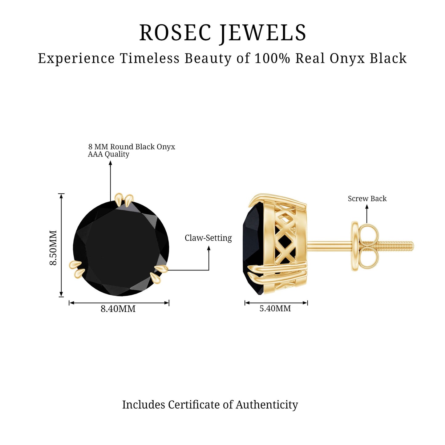 Real Black Onyx December Birthstone Earrings with Screw Back