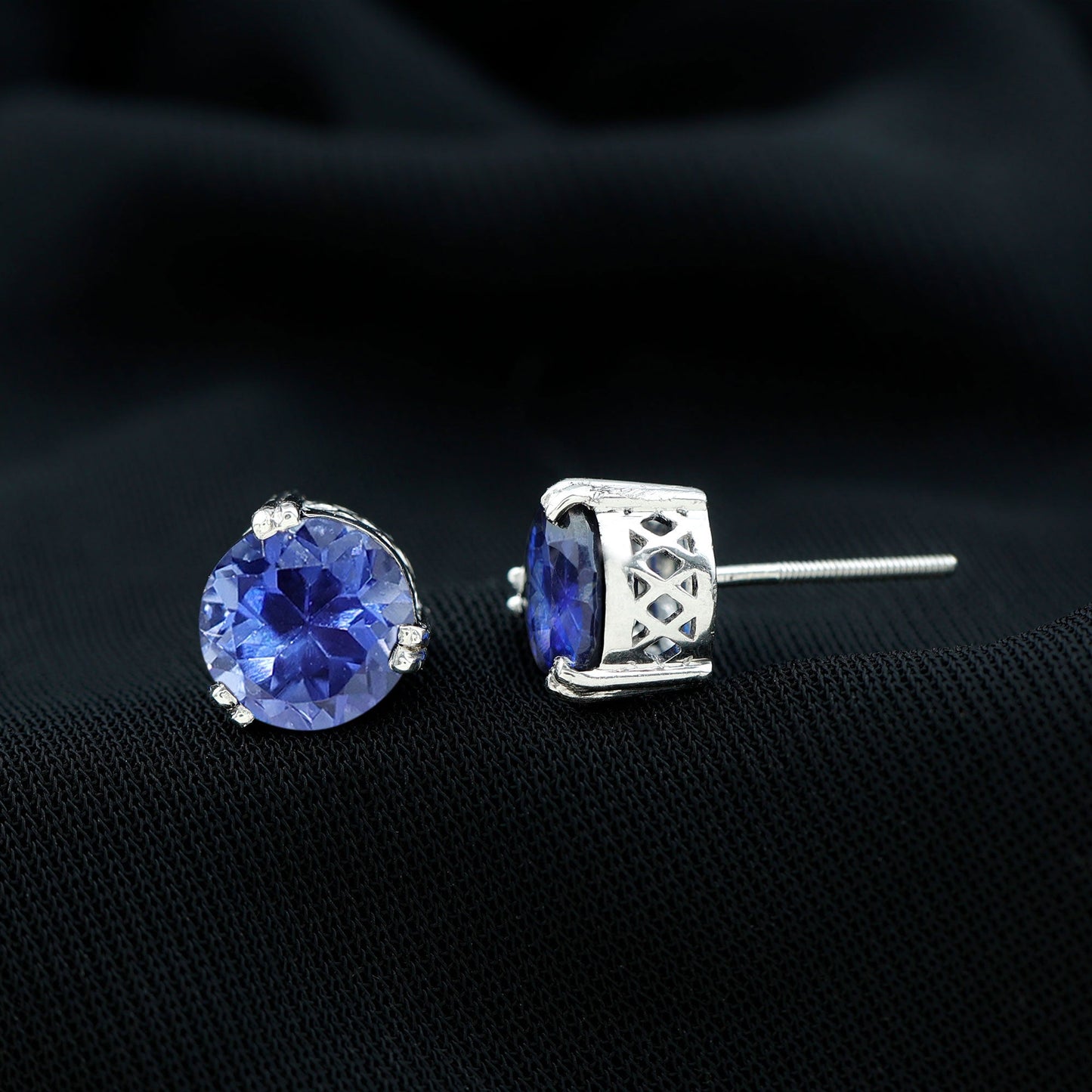 5.4 Carat Lab Created Blue Sapphire Solitaire Stud Earrings