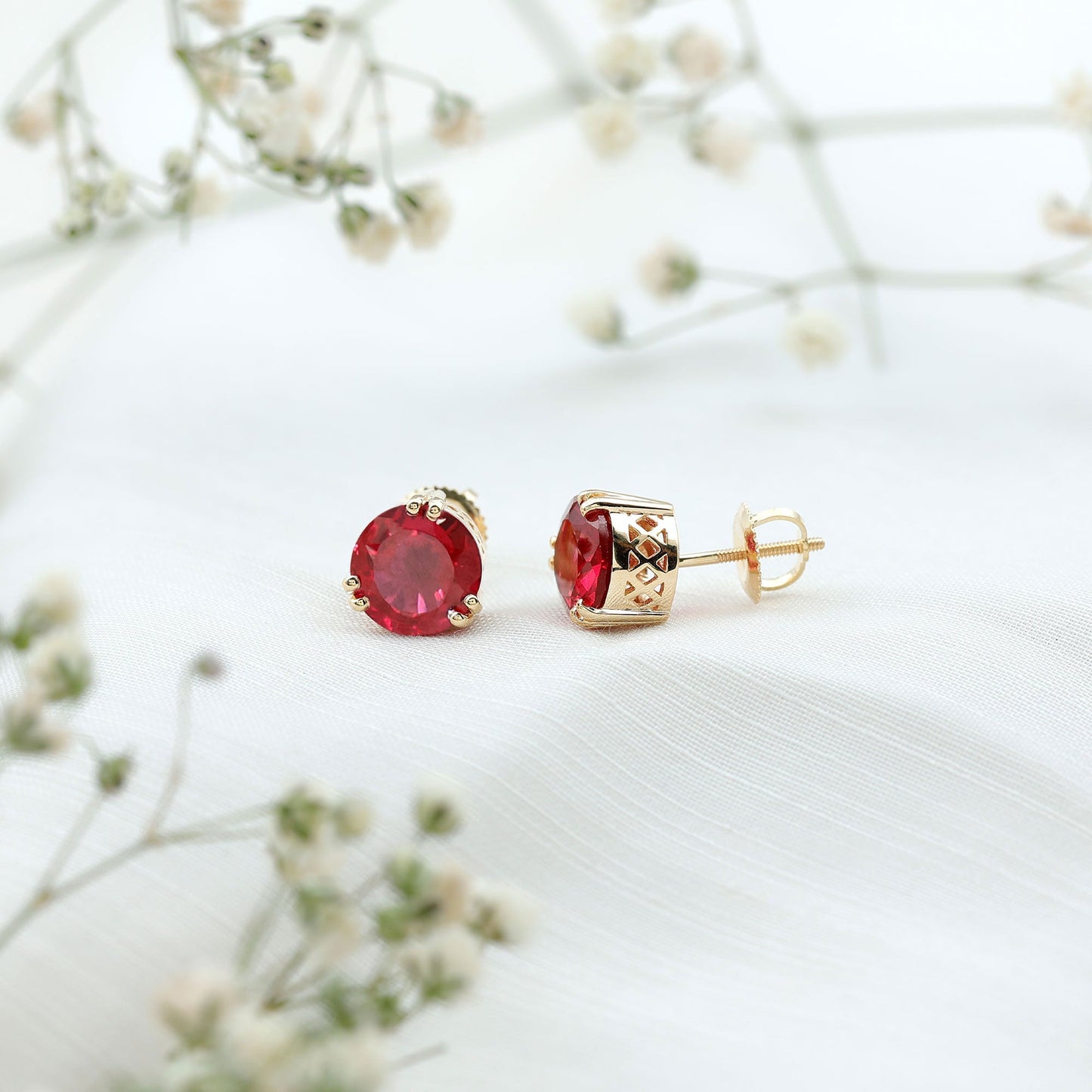 4.7 Carat Lab Created Ruby Solitaire Stud Earrings for Women