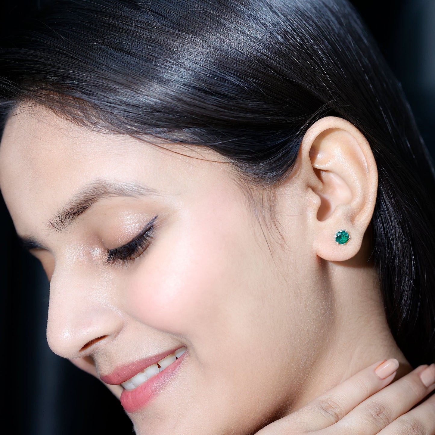 Lotus Basket Set 1.6 Carat Lab Created Emerald Solitaire Stud Earrings