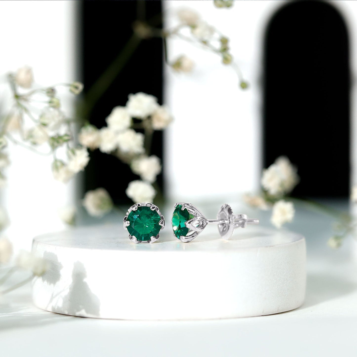 Lotus Basket Set 1.6 Carat Lab Created Emerald Solitaire Stud Earrings