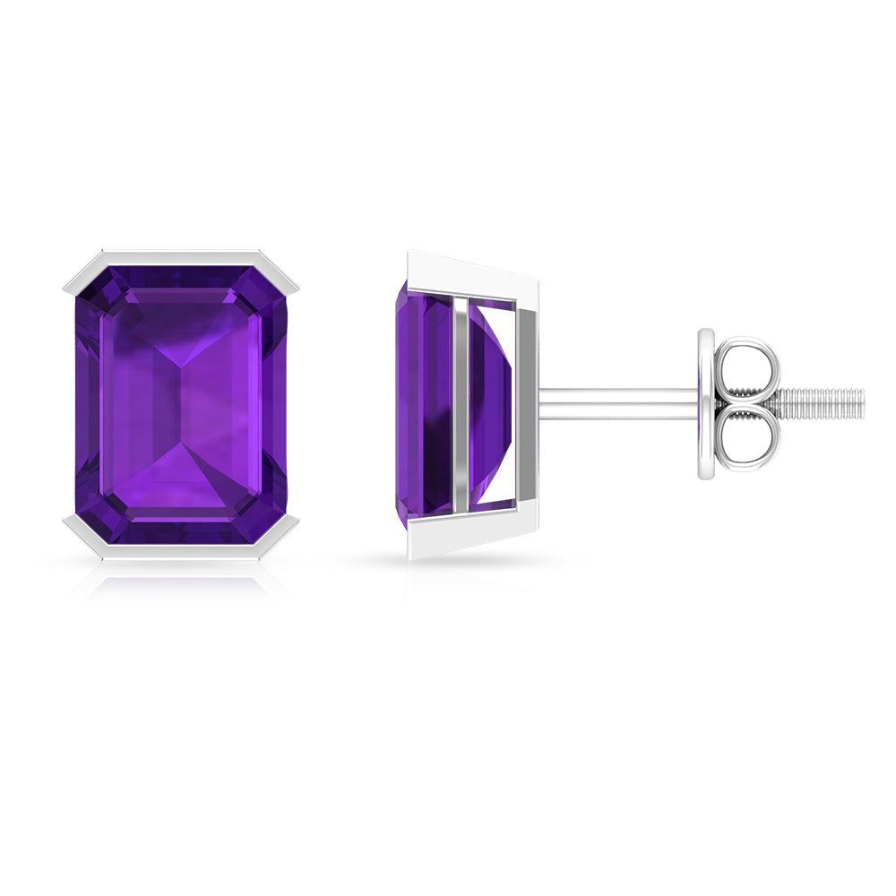 2.8 Carat Octagon Cut Amethyst Solitaire Stud Earrings For Women