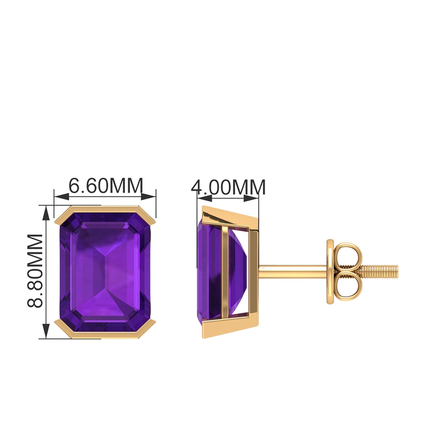 2.8 Carat Octagon Cut Amethyst Solitaire Stud Earrings For Women