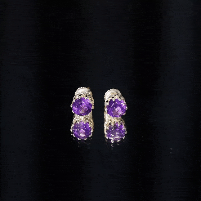 Natural Amethyst and Diamond Bridal Stud Earrings