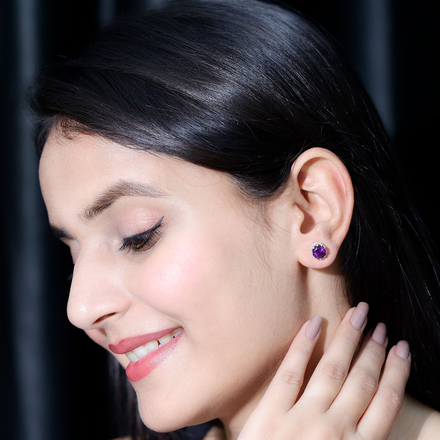 Natural Amethyst and Diamond Bridal Stud Earrings