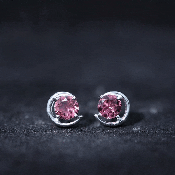 0.9 Carat Genuine Pink Tourmaline Solitaire Stud Earrings