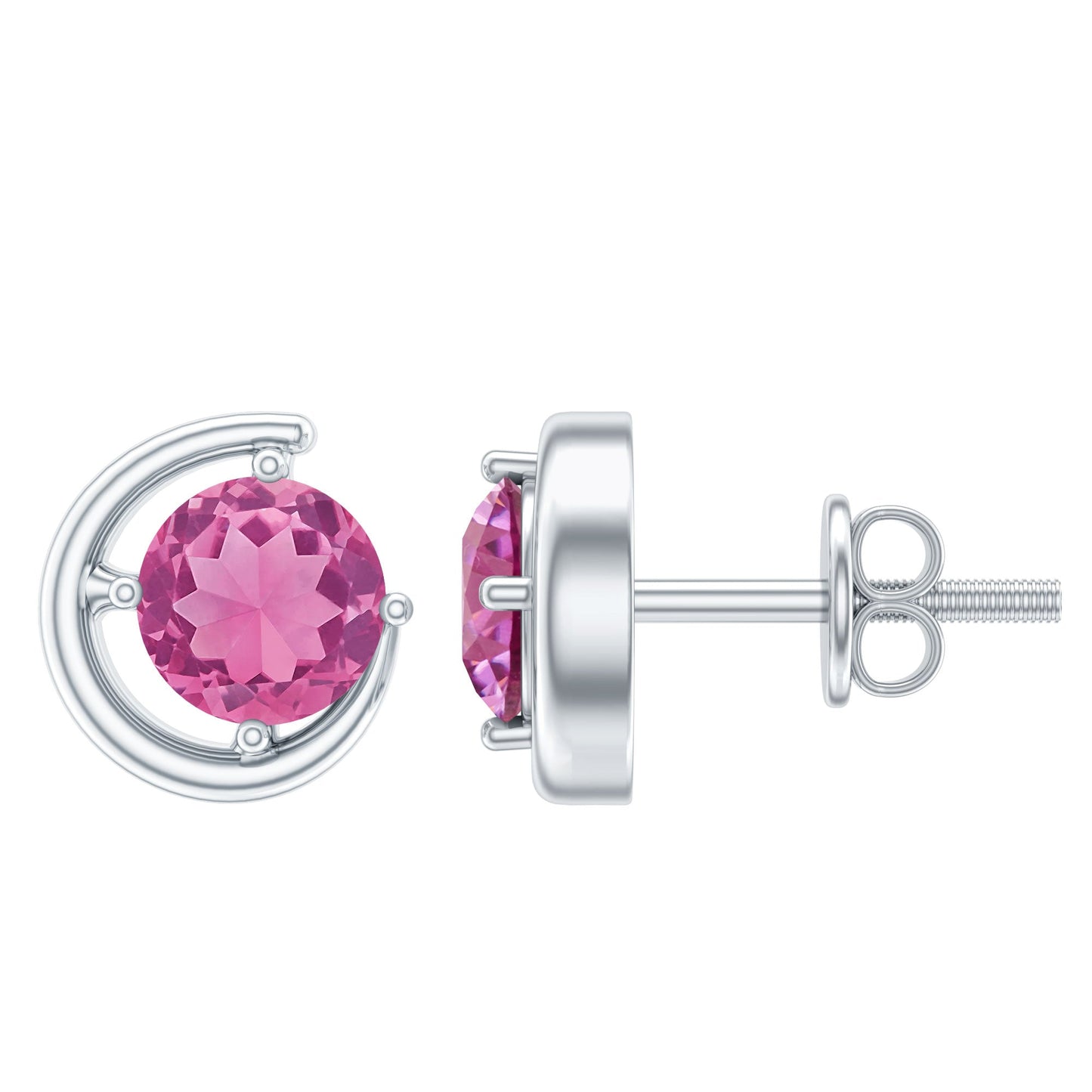 0.9 Carat Genuine Pink Tourmaline Solitaire Stud Earrings