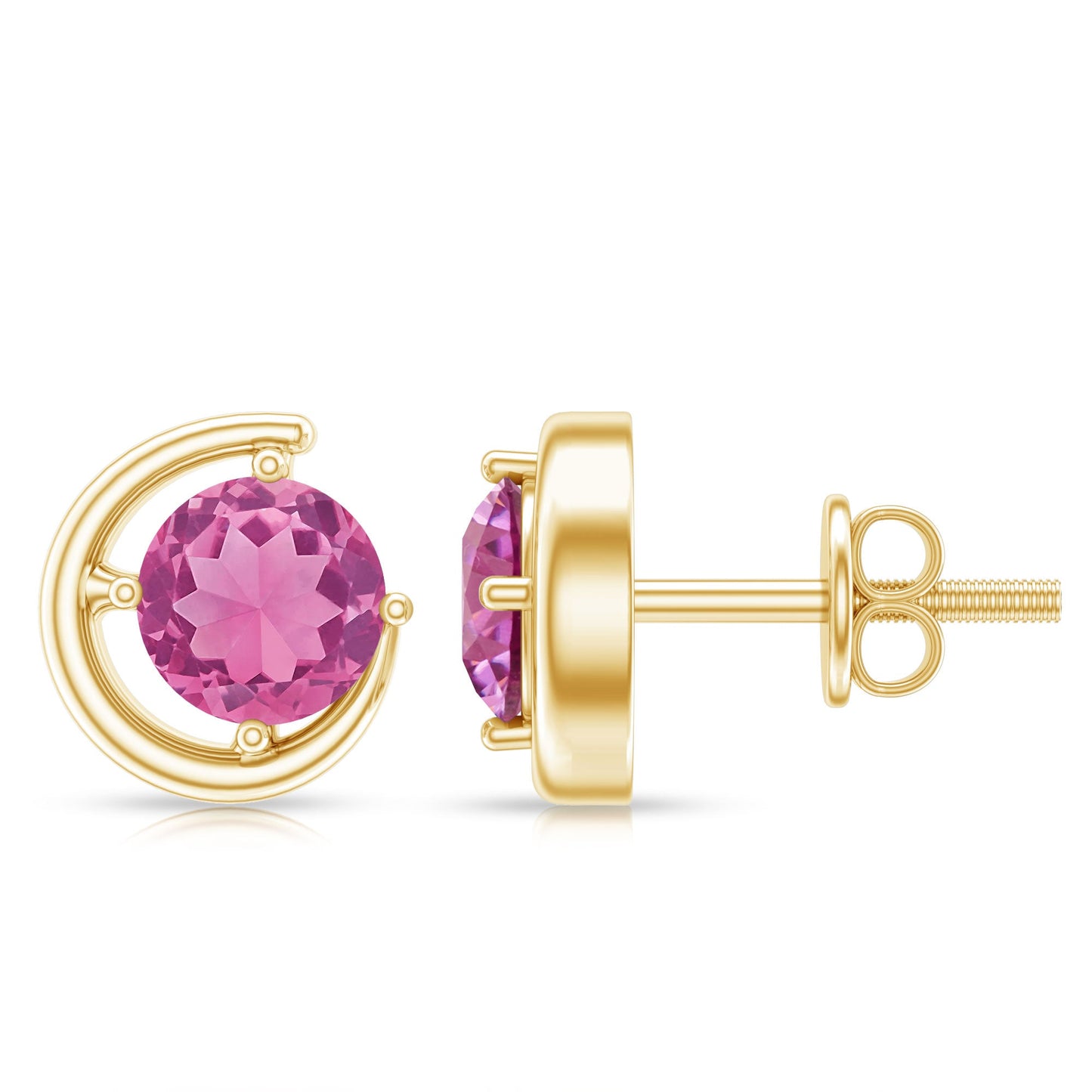 0.9 Carat Genuine Pink Tourmaline Solitaire Stud Earrings