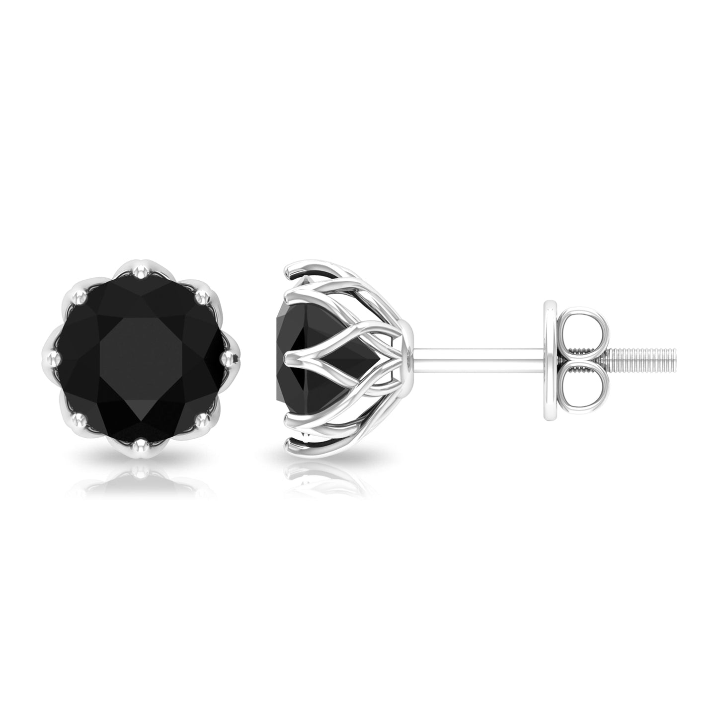 Solitaire 2.6 Carat Lab Created Black Diamond Stud Earrings in Decorative Setting