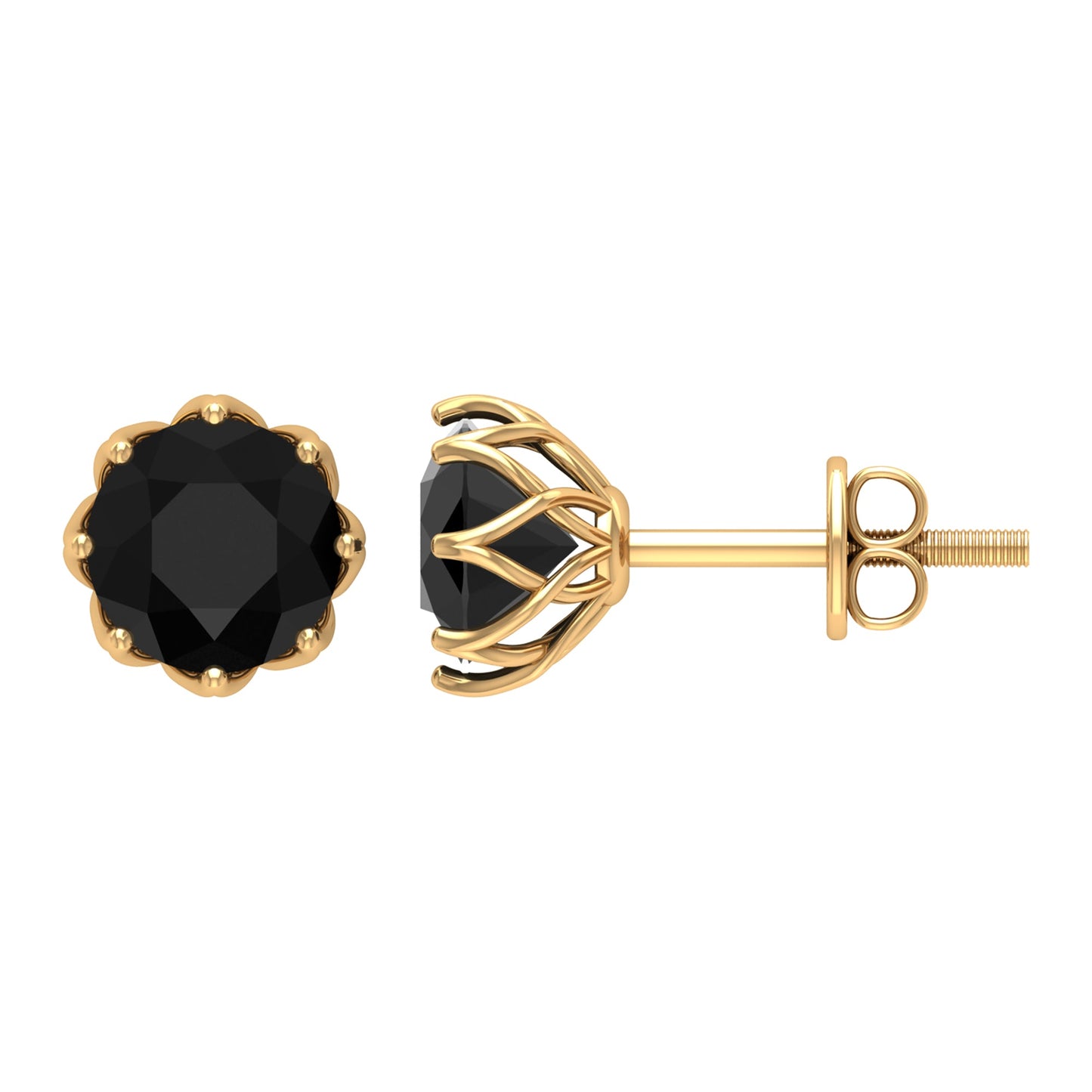 Solitaire 2.6 Carat Lab Created Black Diamond Stud Earrings in Decorative Setting