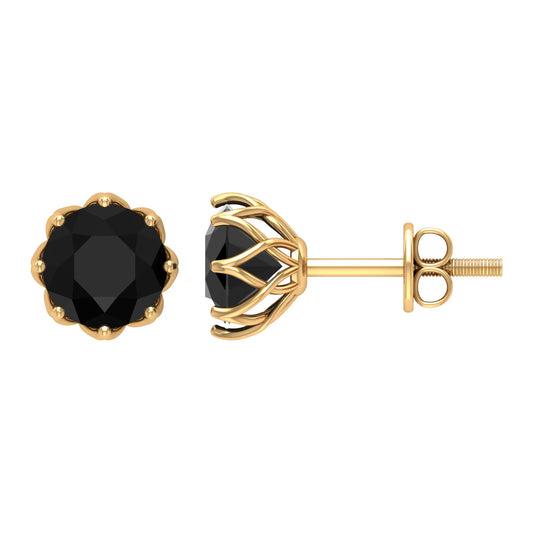 Solitaire 2.6 Carat Lab Created Black Diamond Stud Earrings in Decorative Setting